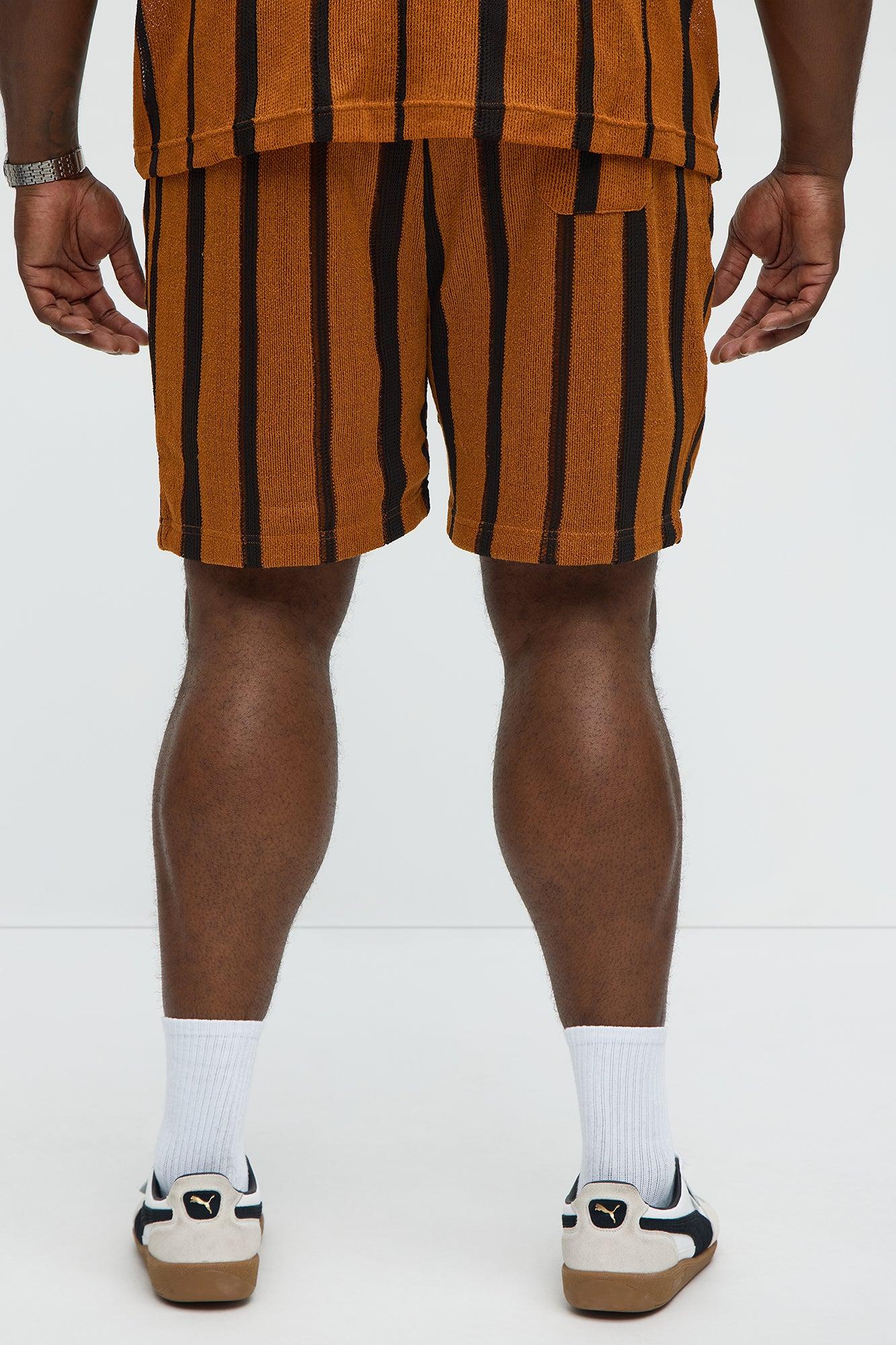 Open Knit Striped Textured Relaxed Short - Brown Product Image
