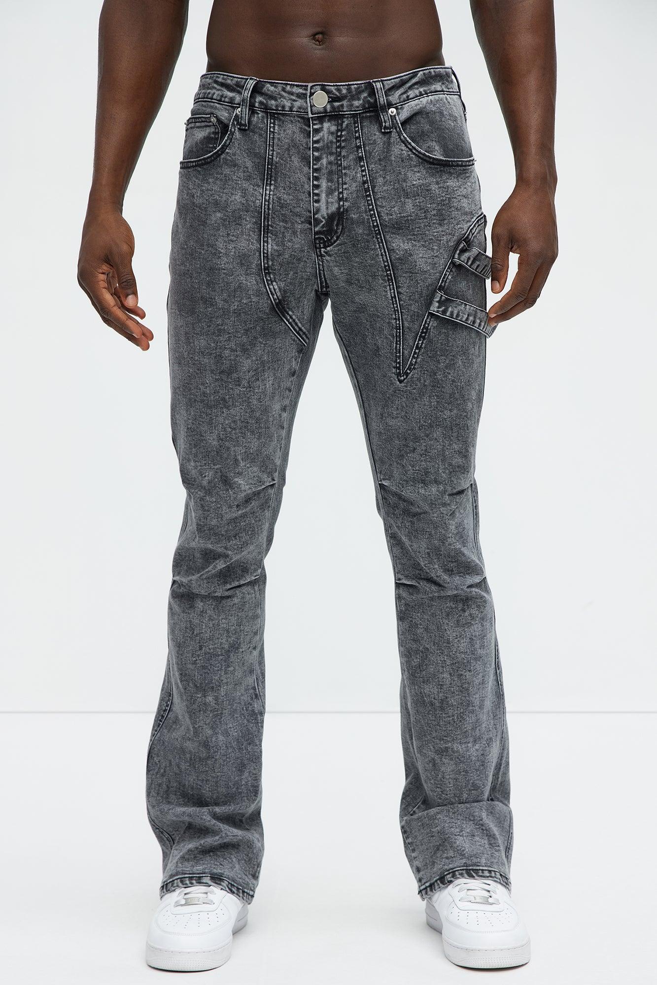 Daly Asymmetrical Stacked Slim Flare Jeans - Grey Product Image