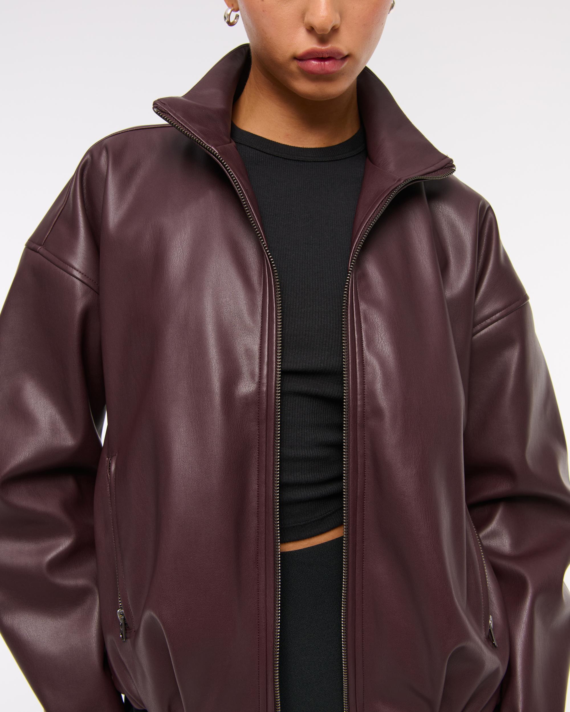Bubble Hem Vegan Leather Bomber Jacket Product Image