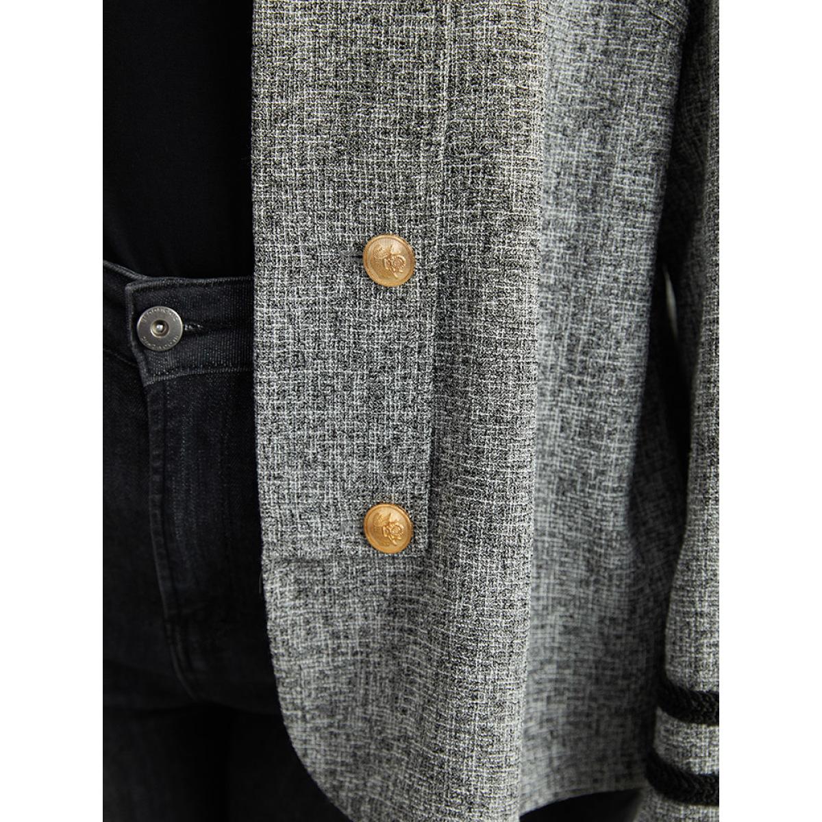 Plus Size Textured Metal Detail Contrast Trim Coat Women DimGray Elegant Texture Ladies Everyday Winter Coats BloomChic 28/5X Product Image