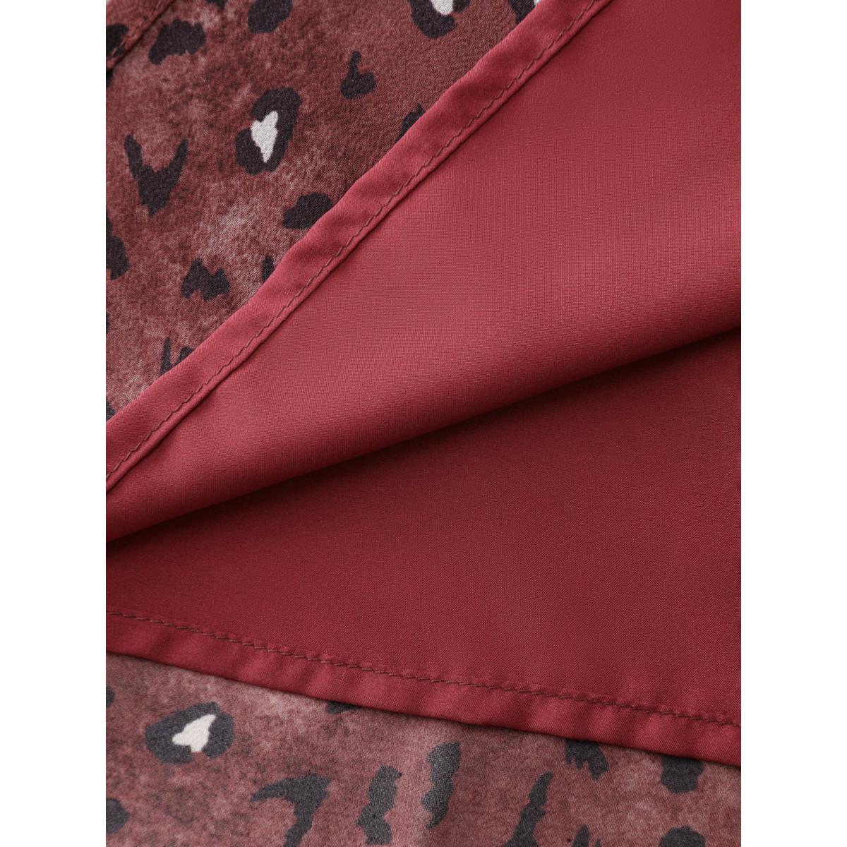 Plus Size Burgundy Leopard Print Notched Collar Blouse Women Timeless Extra Long Sleeve Flat collar with V-notch Elegant Blouses BloomChic 26/4X Product Image