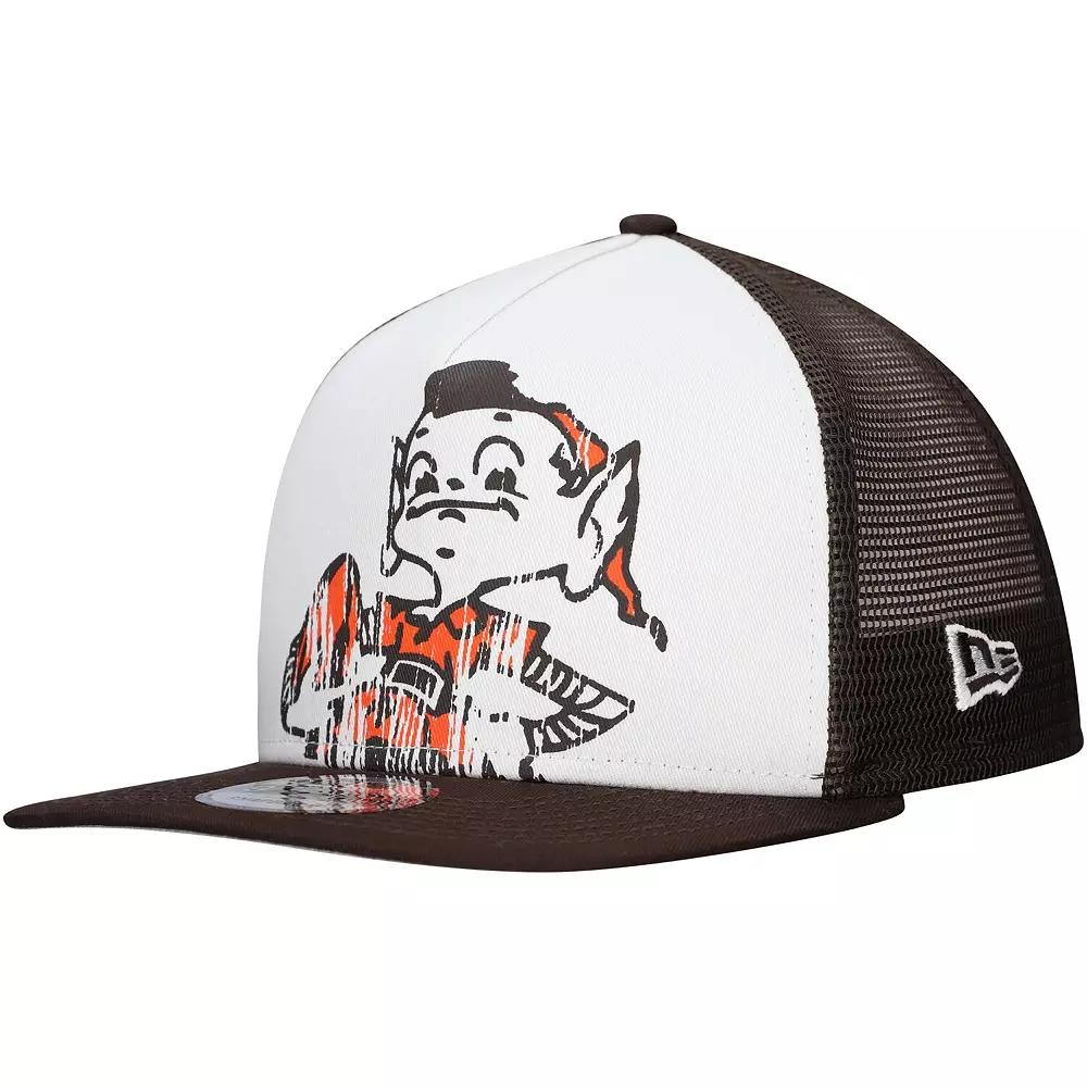 Men's New Era White/Brown Cleveland Browns Distressed 9FIFTY A-Frame Snapback Hat Product Image