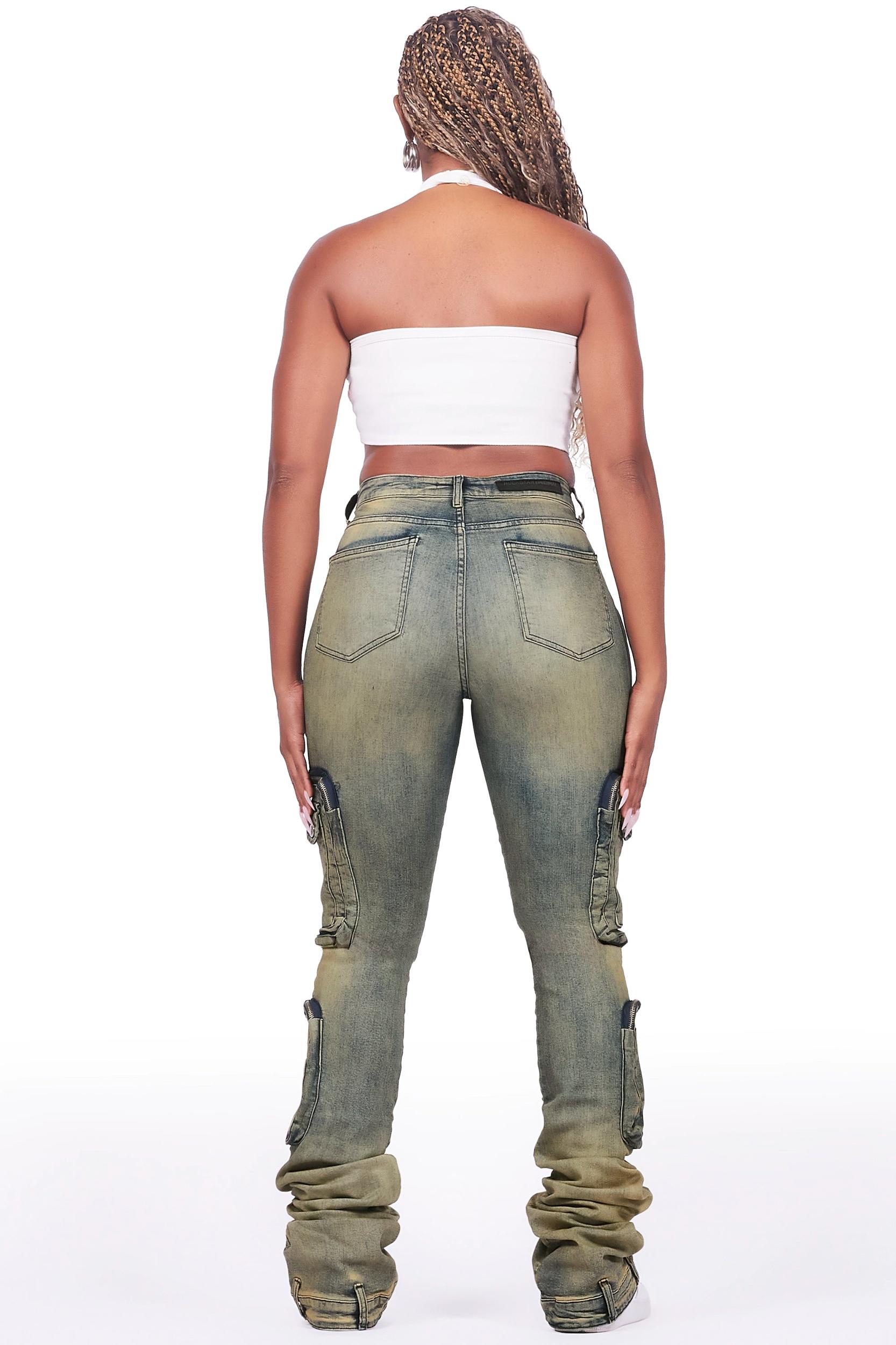 Alisson Dark Wash Tinted Cargo Super Stacked Jean Female Product Image