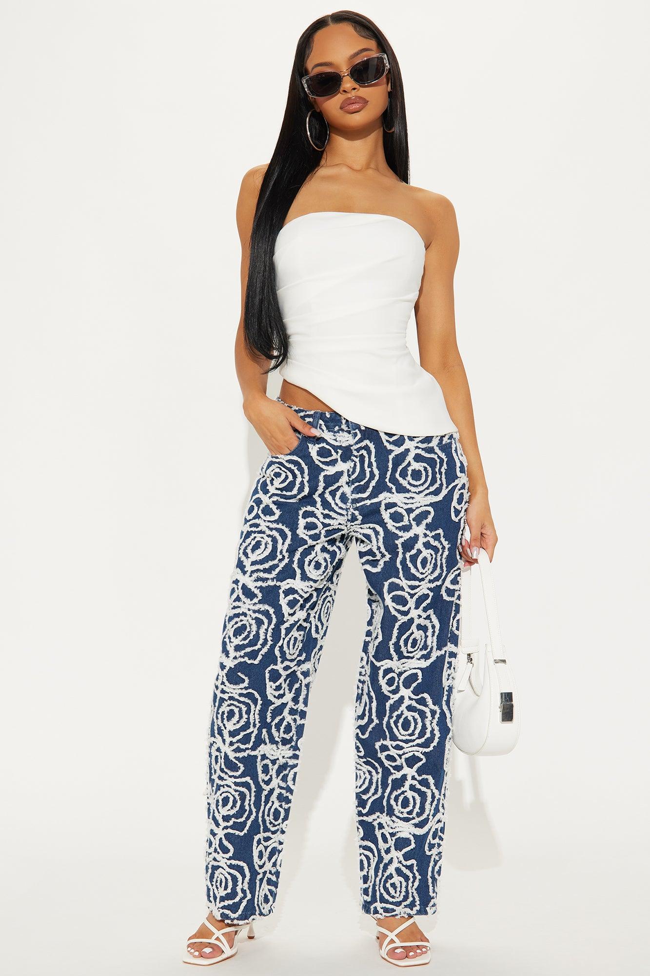 Urban Flora Loose Straight Leg Jeans - Medium Wash Female Product Image