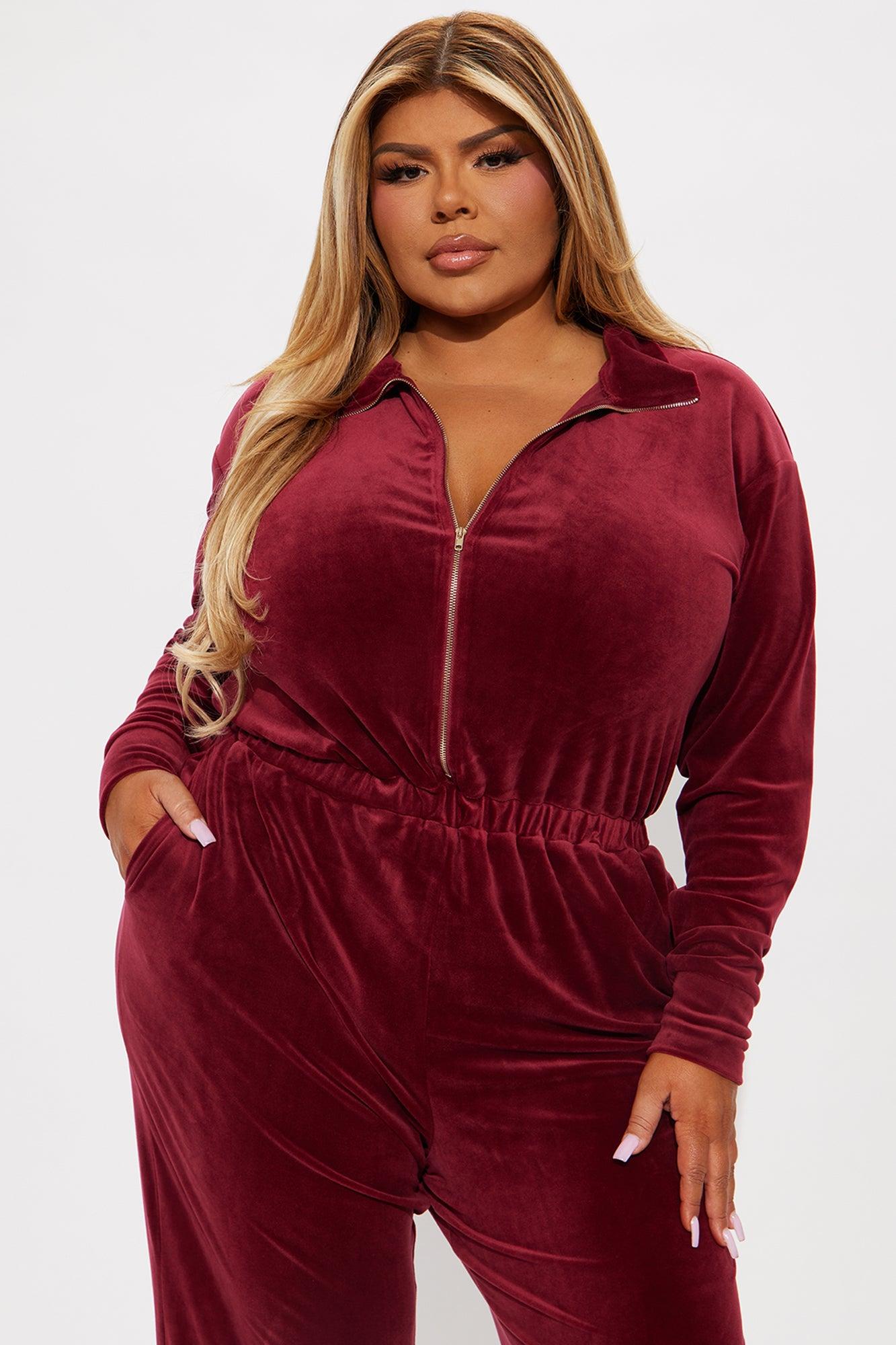 OG Friend Soft Velour Jumpsuit - Burgundy Product Image