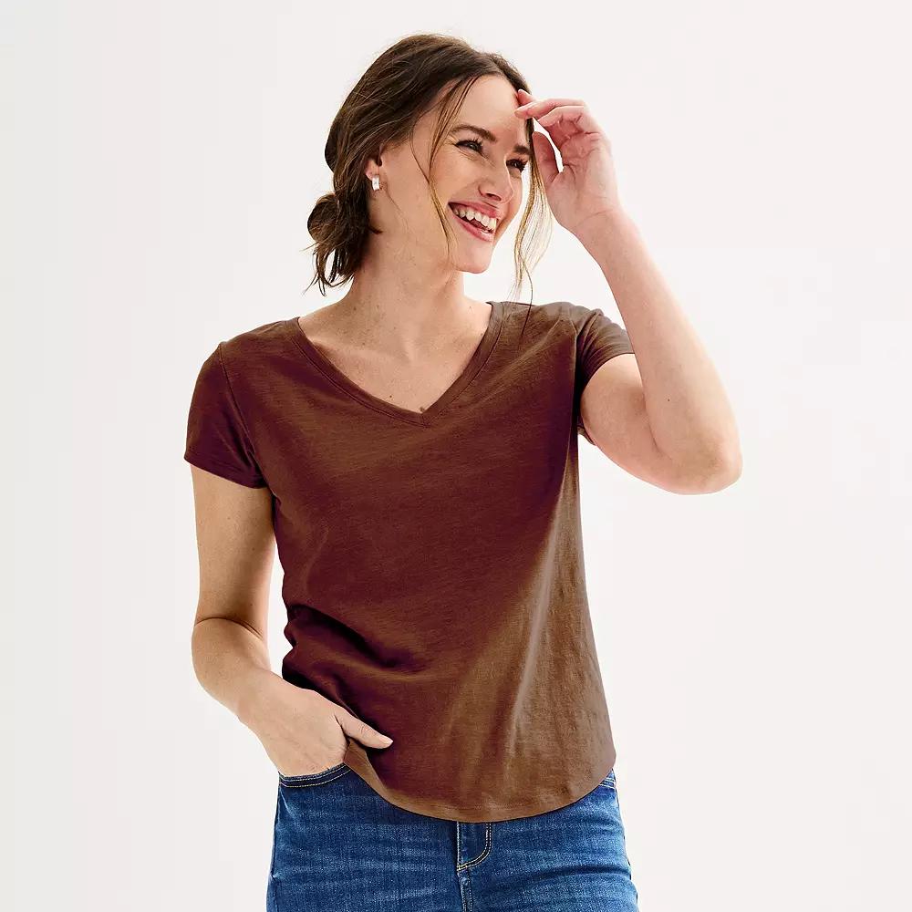 Women's Sonoma Goods For Life® Everyday Short Sleeve V-Neck Tee, Size: Large, Brown Plum Product Image