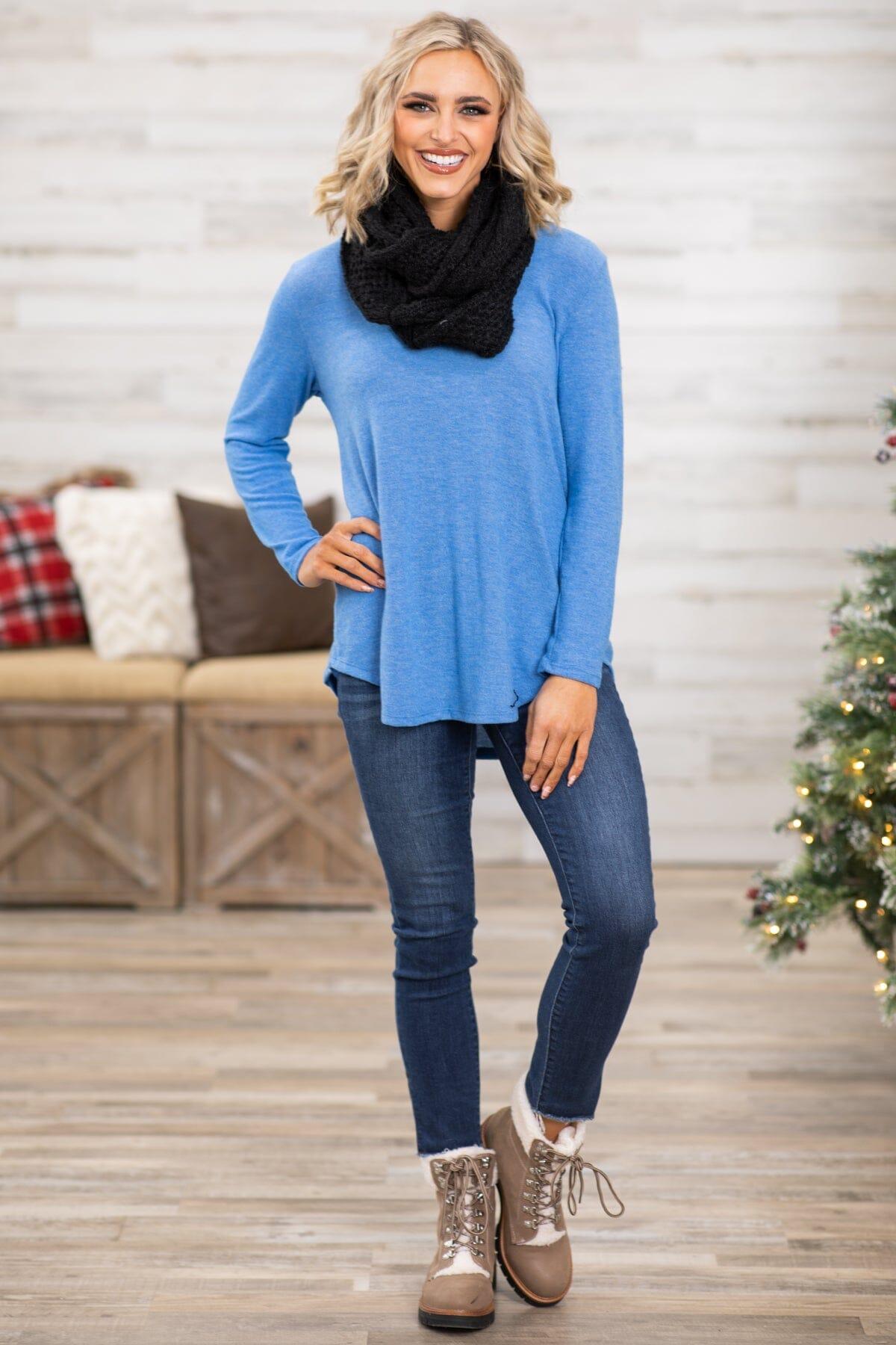Cornflower Top and Black Infinity Scarf Bundle Product Image