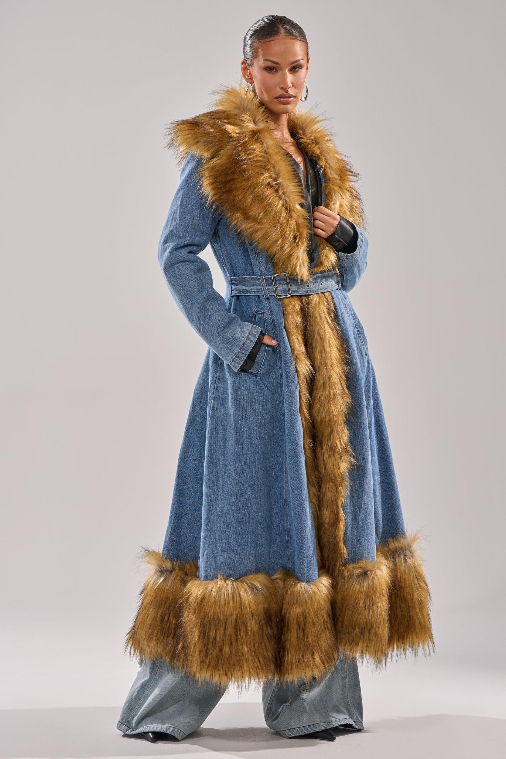 VIVIAN FUR TRIM TRENCH IN DENIM Product Image