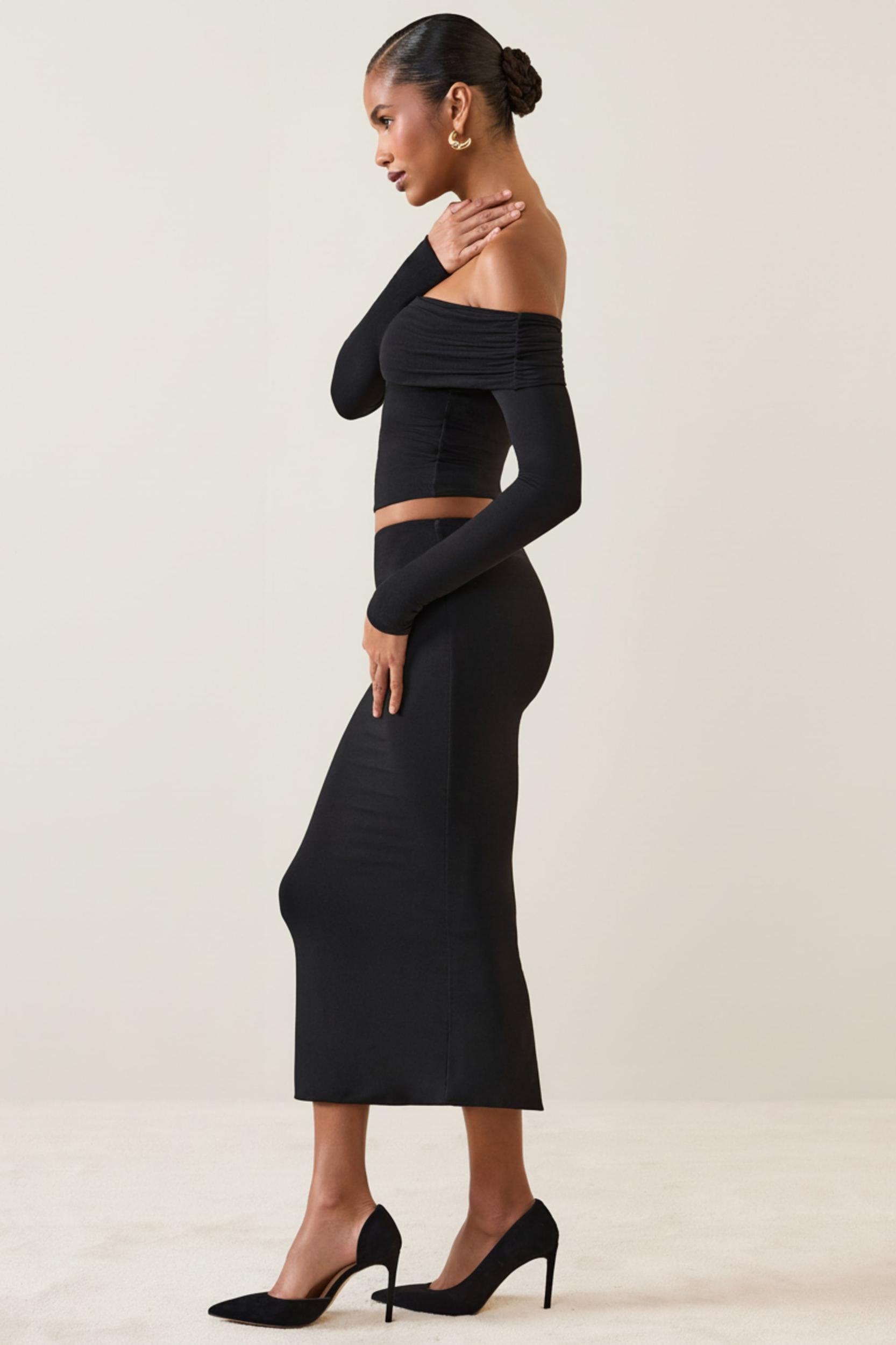 Modal Mid-Rise Midaxi Skirt in Black Female Product Image