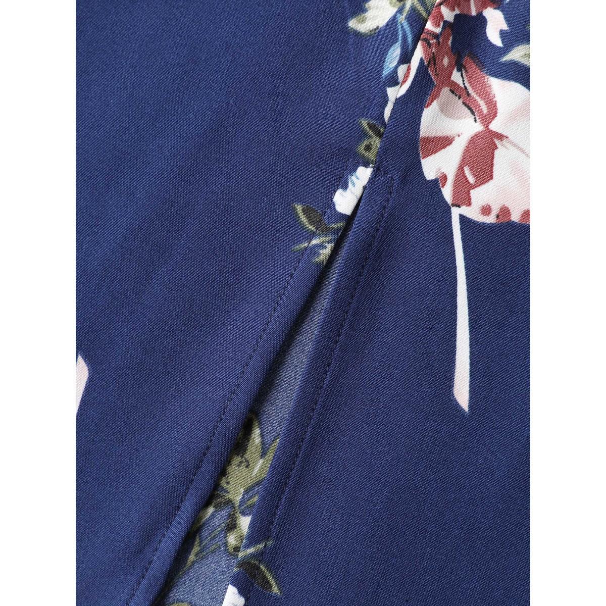 Plus Size Large Floral Print Wide-Leg Pants Women Indigo Romantic Loose Mid Rise Elegant Pants BloomChic 22-24/3X Product Image