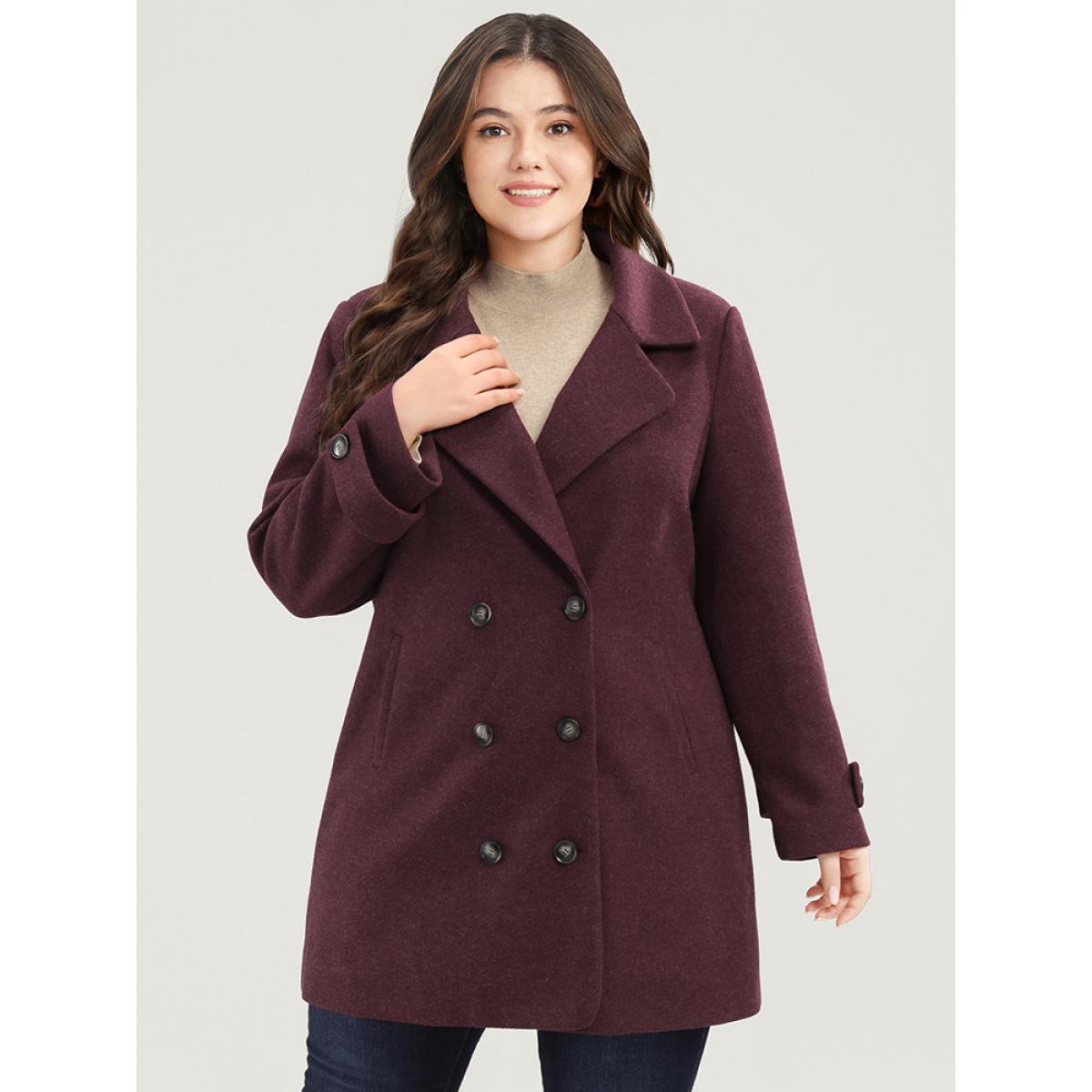 Plus Size Solid Suit Collar Pocket Double Breasted Blazer Women Burgundy Casual Double-Breasted Ladies Dailywear Winter Coats BloomChic 28/5X Product Image