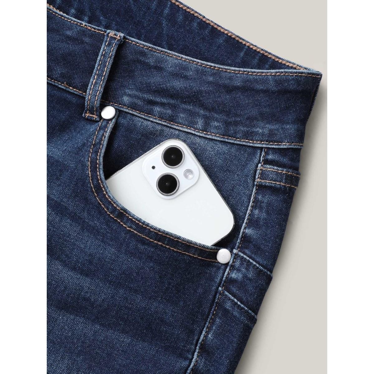 Plus Size Booty-Lifting Bootcut No-Gap Waist Jeans Women Midblue Medium stretch Slanted pocket Jeans BloomChic 14/1X Product Image