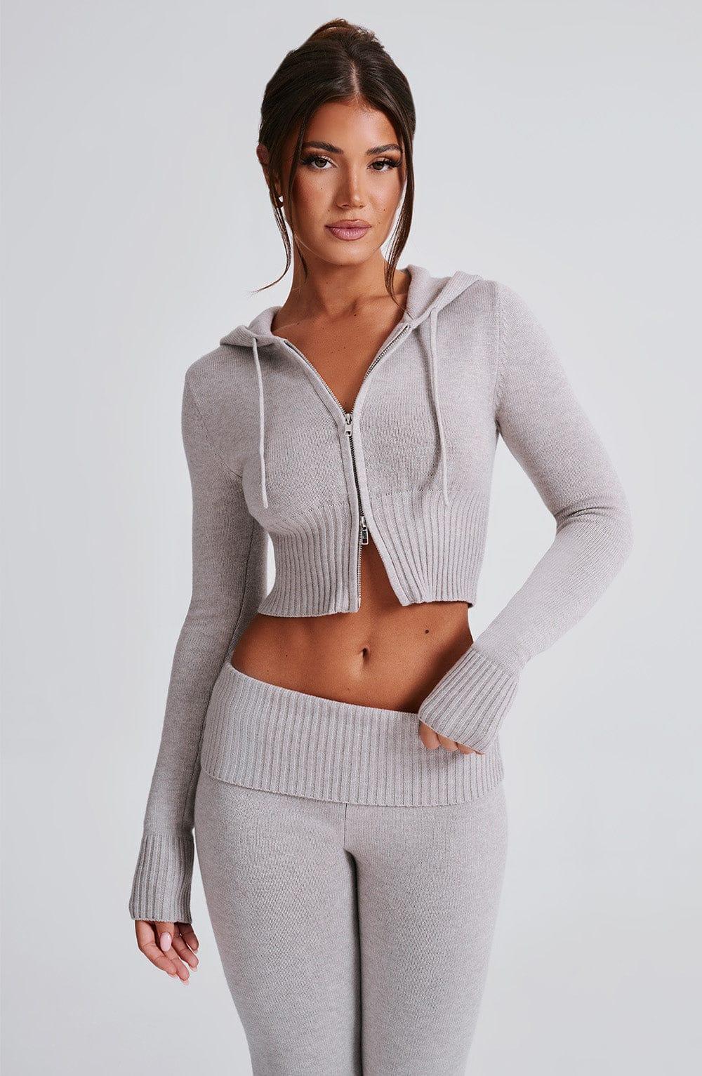 Portia Knit Hoodie - Light Grey Marl Product Image