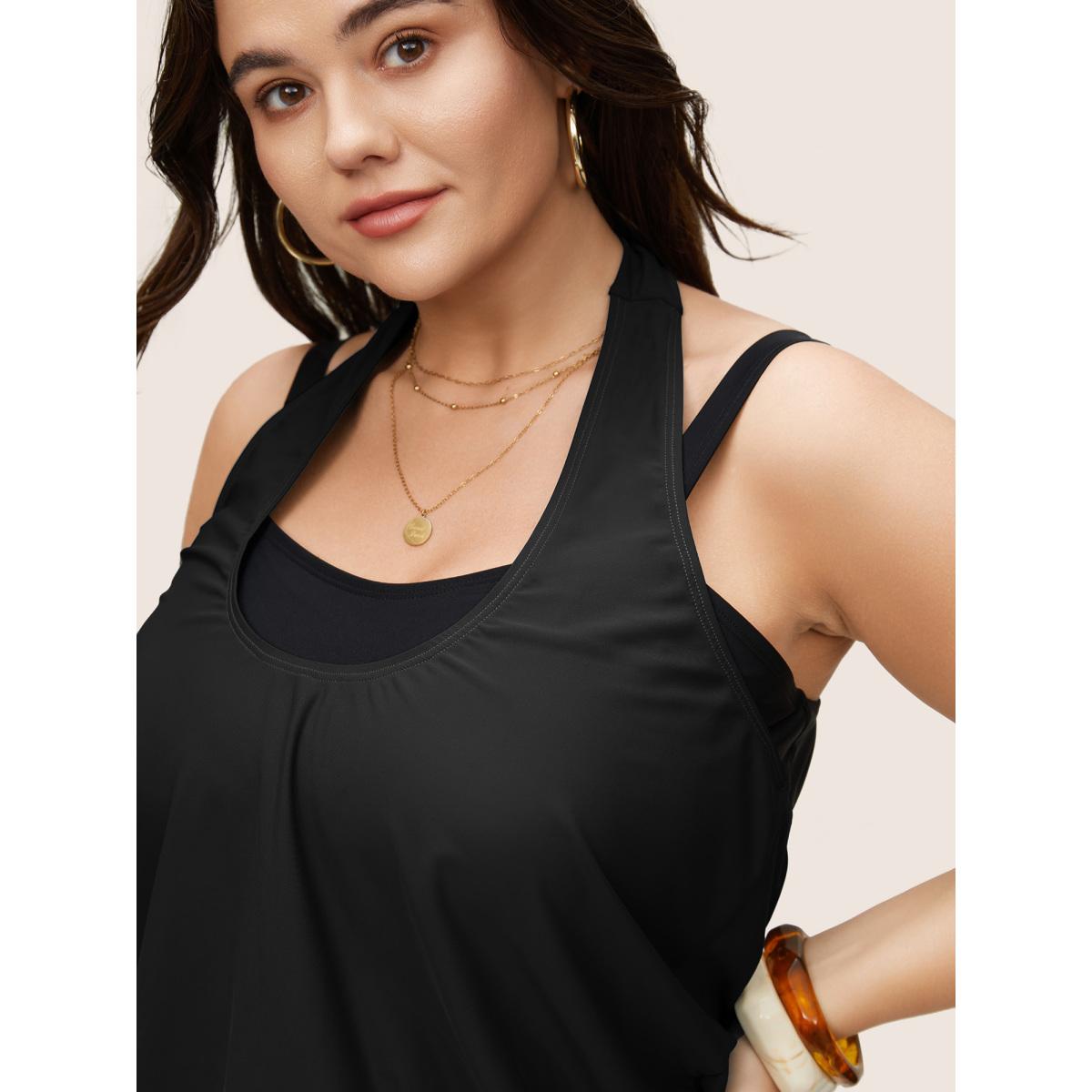 Plus Size Contrast Halter Bowknot Patchwork One Piece Swimsuit Women's Swimwear Black Beach Non Curve Bathing Suits High stretch One Pieces BloomChic 12/L Product Image