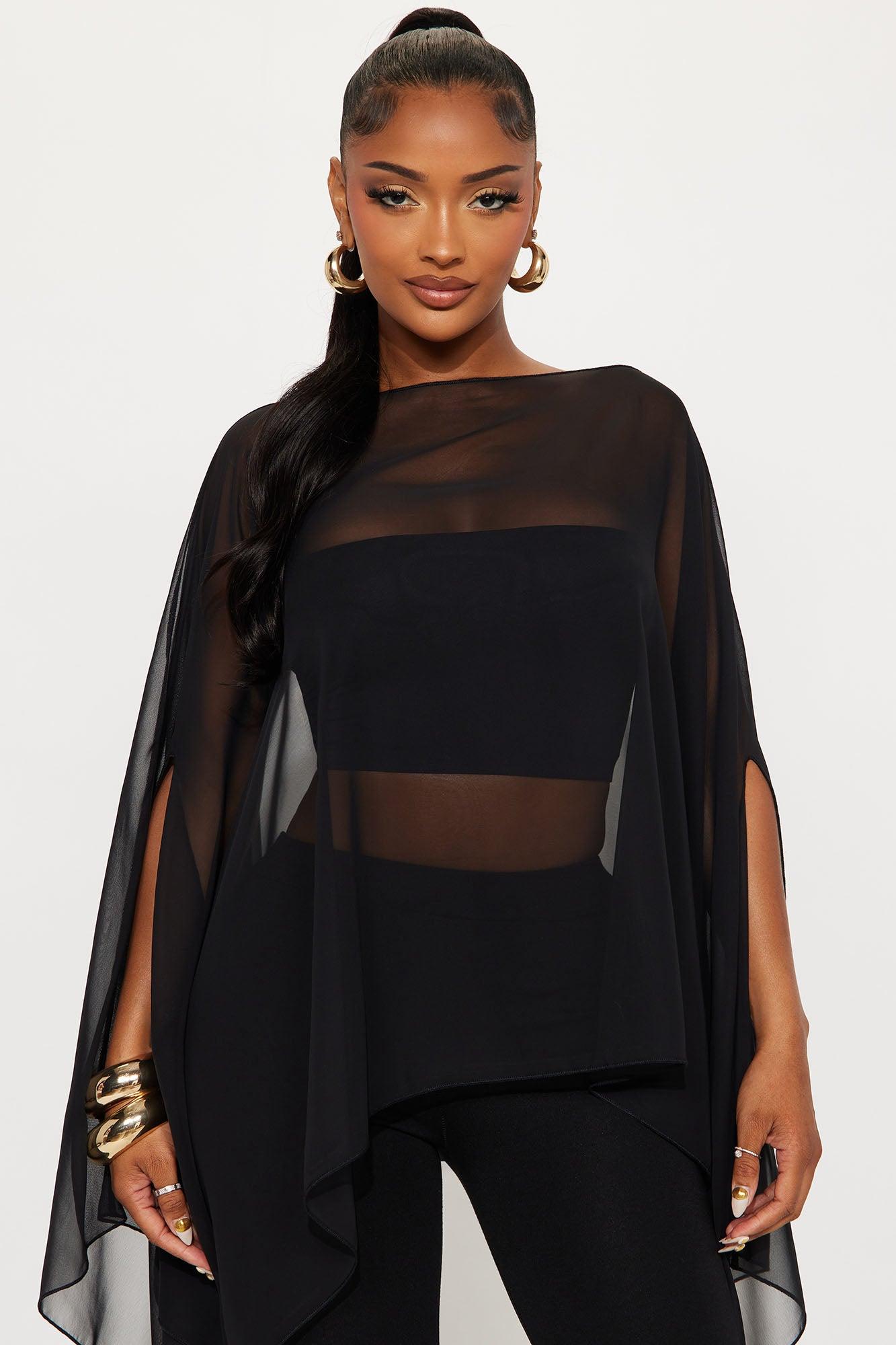 Get In Line Long Chiffon Kimono Top - Black Female Product Image