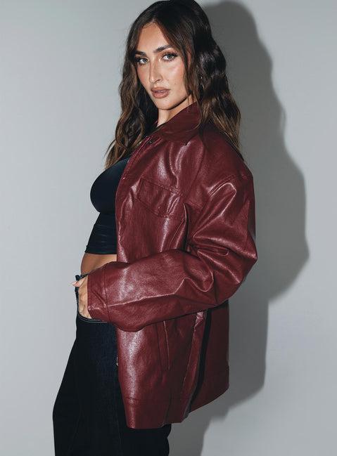 Callie Faux Leather Jacket Burgundy Product Image
