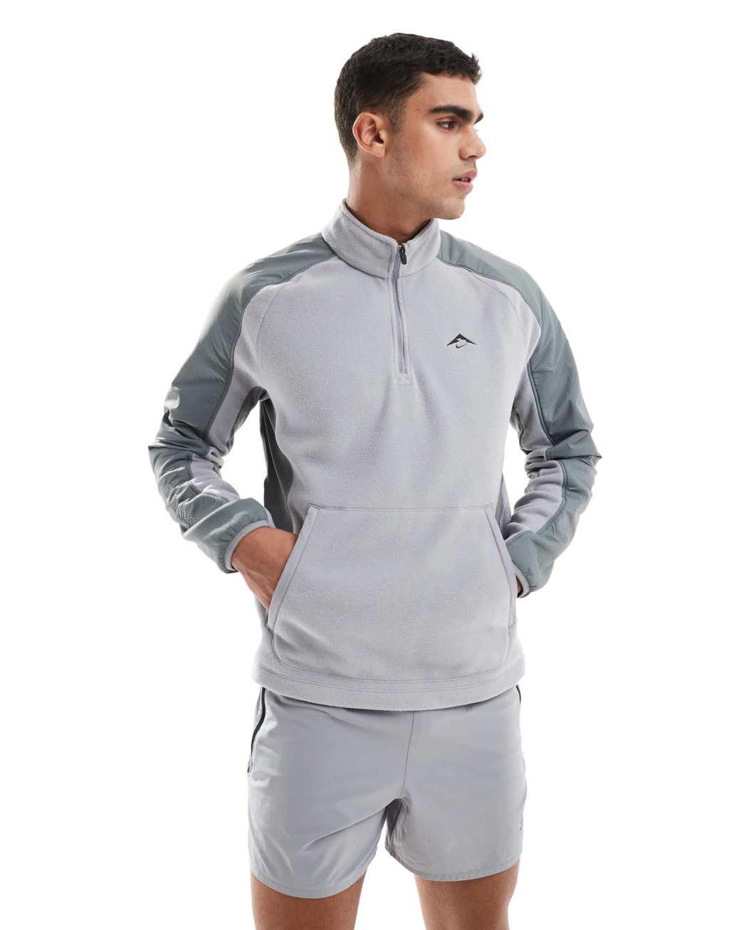 Nike Running Trail Polartec half zip fleece in gray Product Image