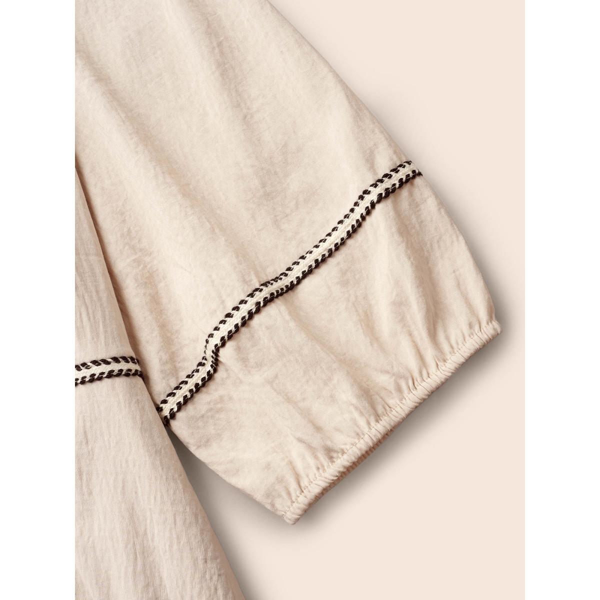 Plus Size Contrast Webbing Tassel Tie Knot Dress Apricot Women Resort Tie knot V-neck Elbow-length sleeve Curvy BloomChic 14-16/1X Product Image