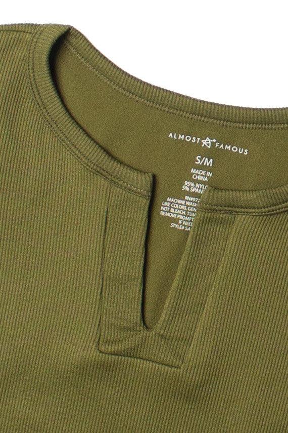 Caper Green Seamless Ribbed Notch Neck Tee Product Image