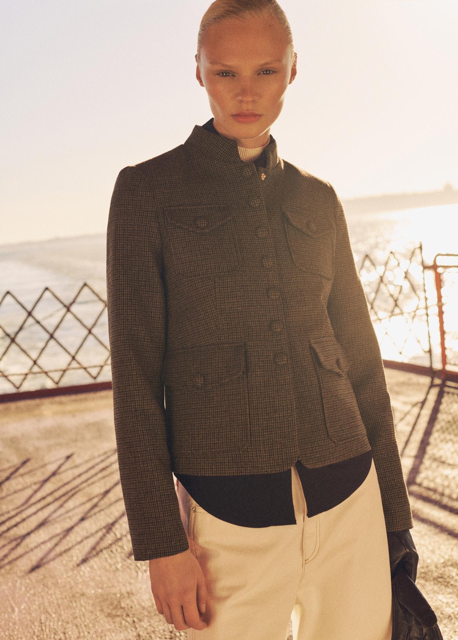 Micro-houndstooth wool jacket - Women | MANGO USA Product Image