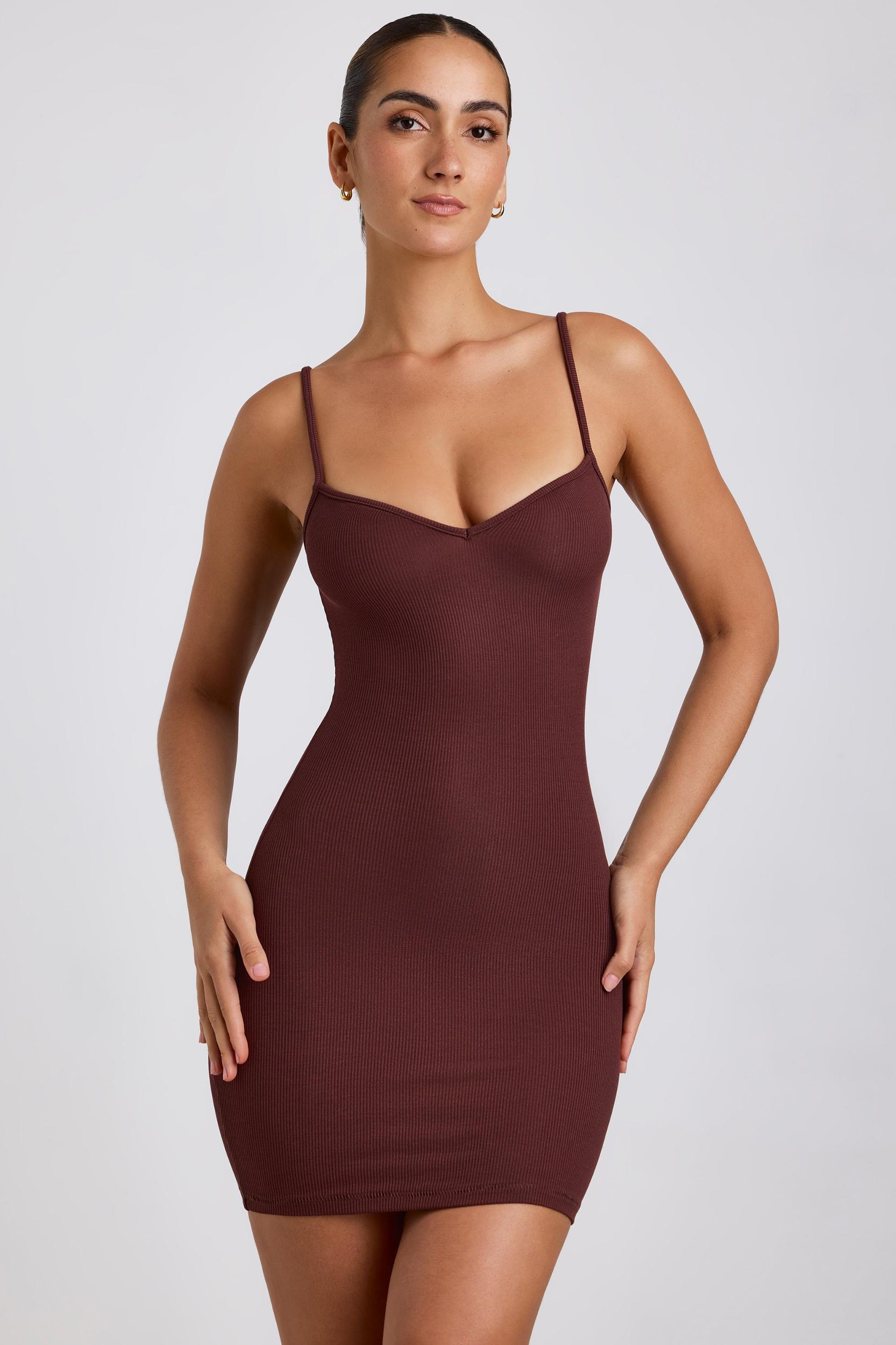 Ribbed Modal Mini Dress in Chocolate Product Image