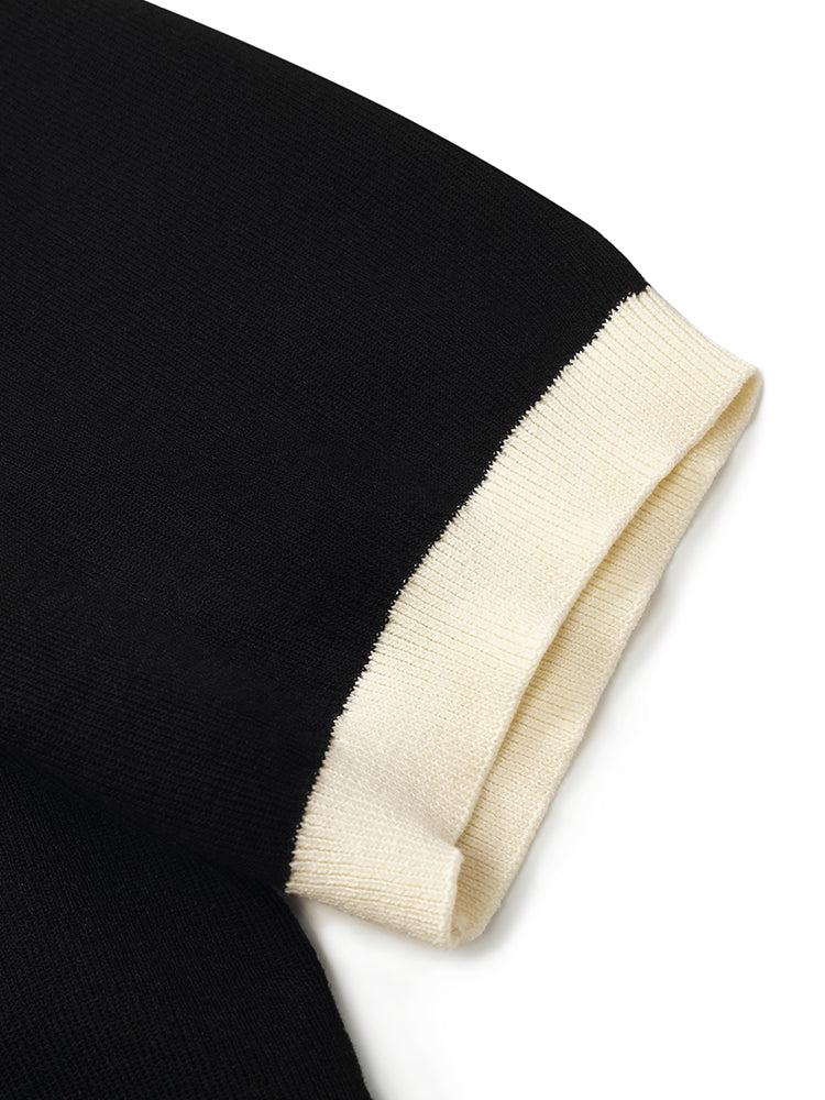 Tencel Contrast Trim V-Neck Women Knit Top With Detachable 3D Flower Product Image