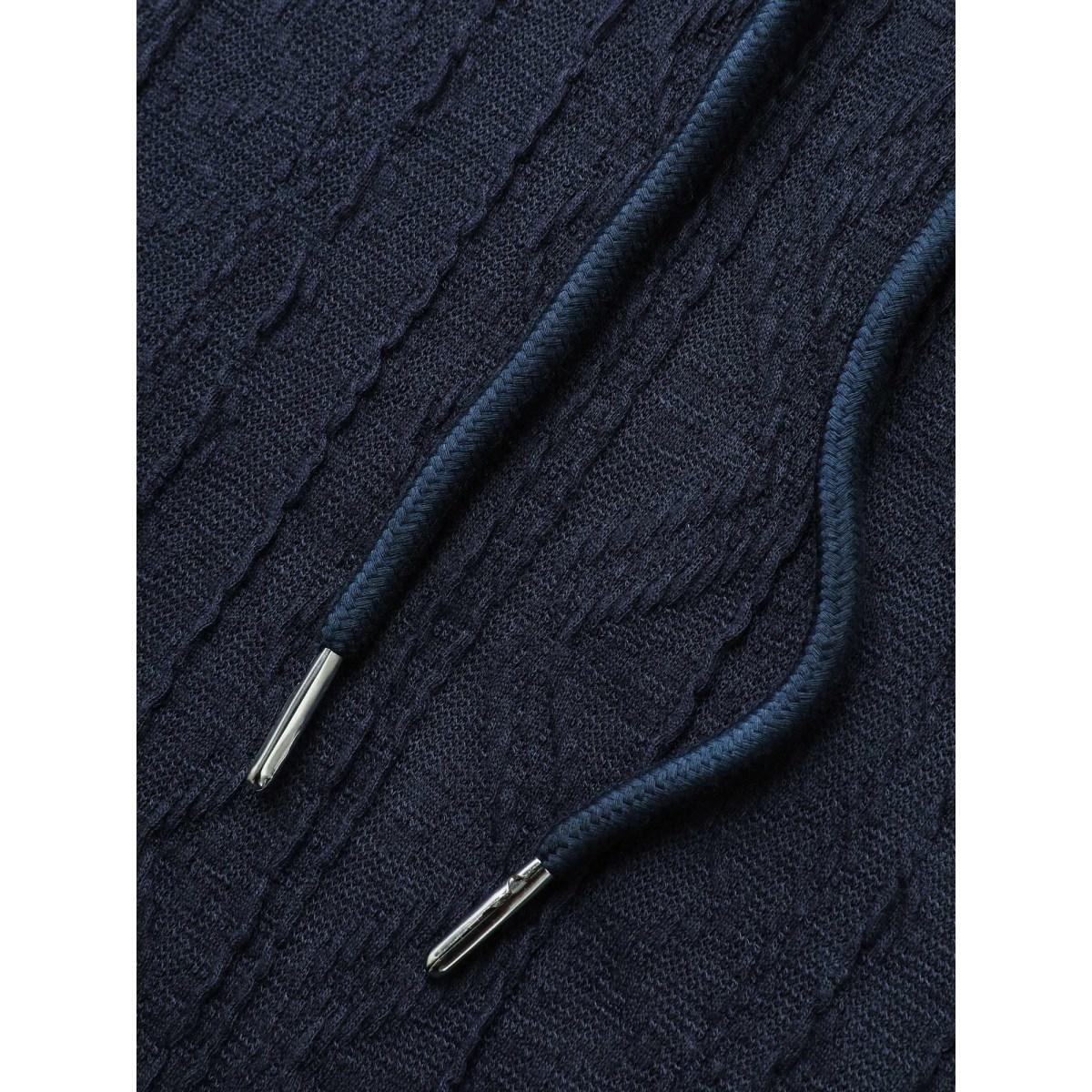 Plus Size Plain Textured Hooded Drawstring Sweatshirt Women Blue Casual Elastic cuffs Hooded Everyday Sweatshirts BloomChic 14-16/1X Product Image