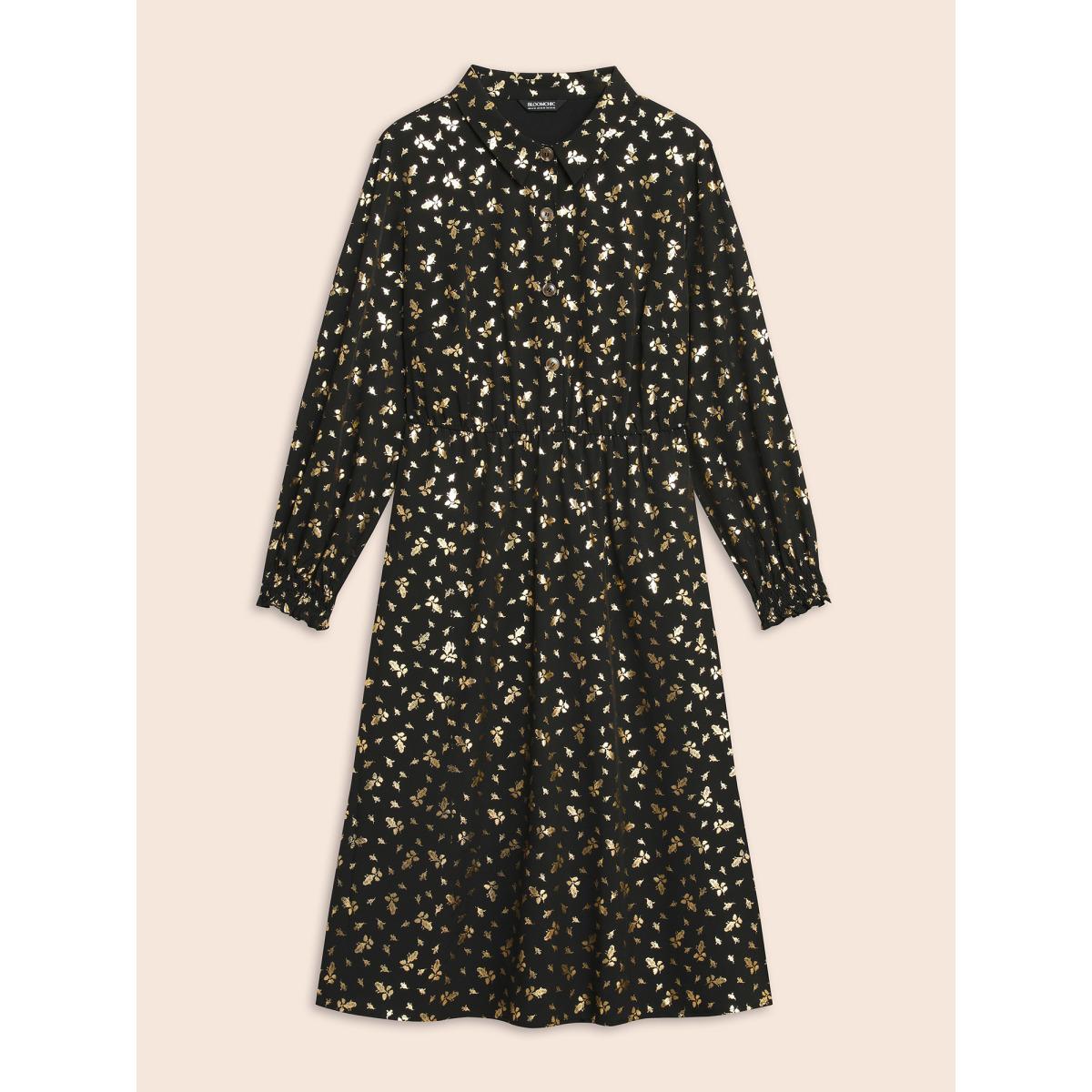 Plus Size Glitter Floral Frill Trim Shirred Dress Black Women Cocktail Texture Party Curvy Bloomchic 30/6X Product Image