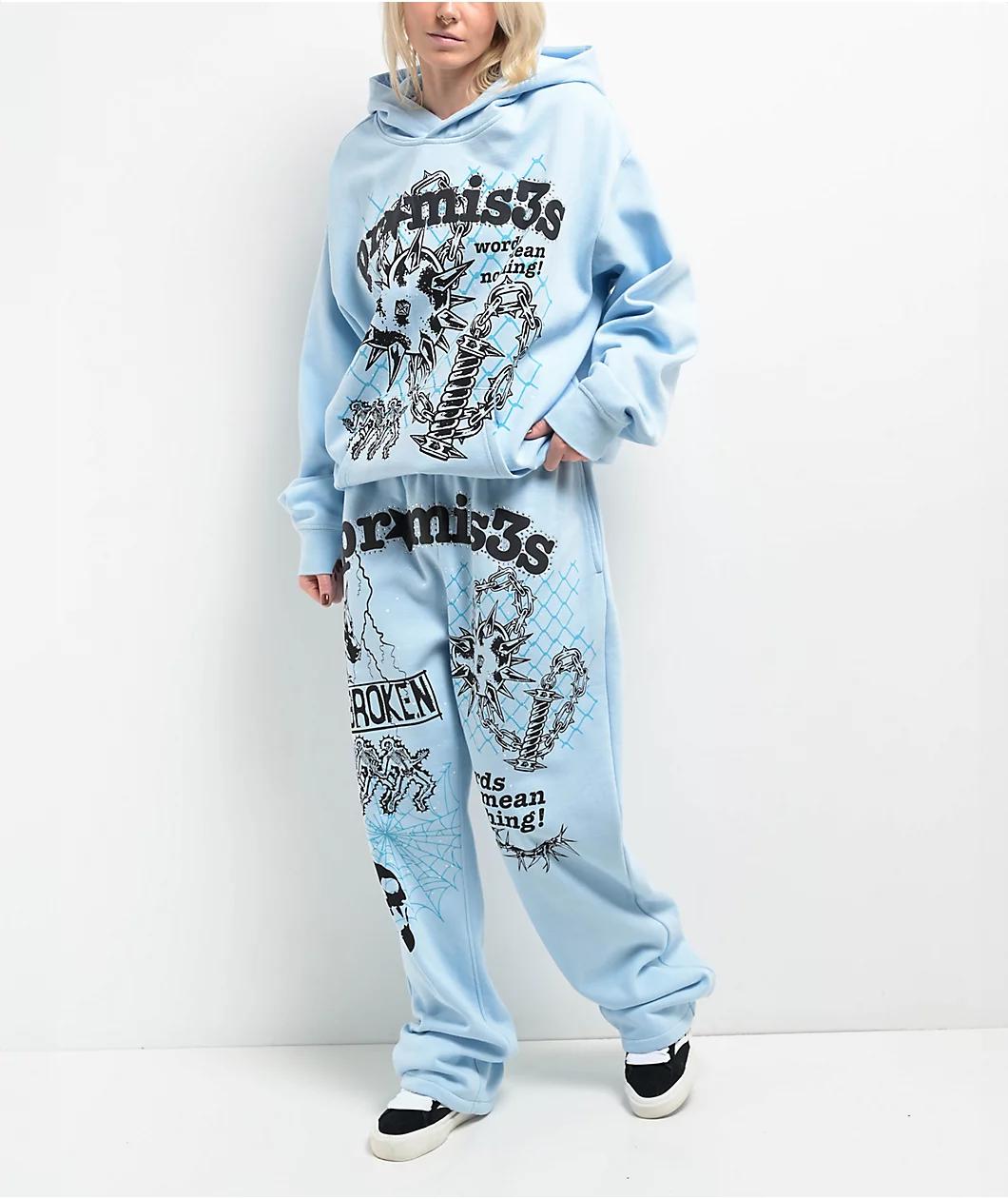 Broken Promises Pain & Pleasure Blue Rhinestone Hoodie Product Image