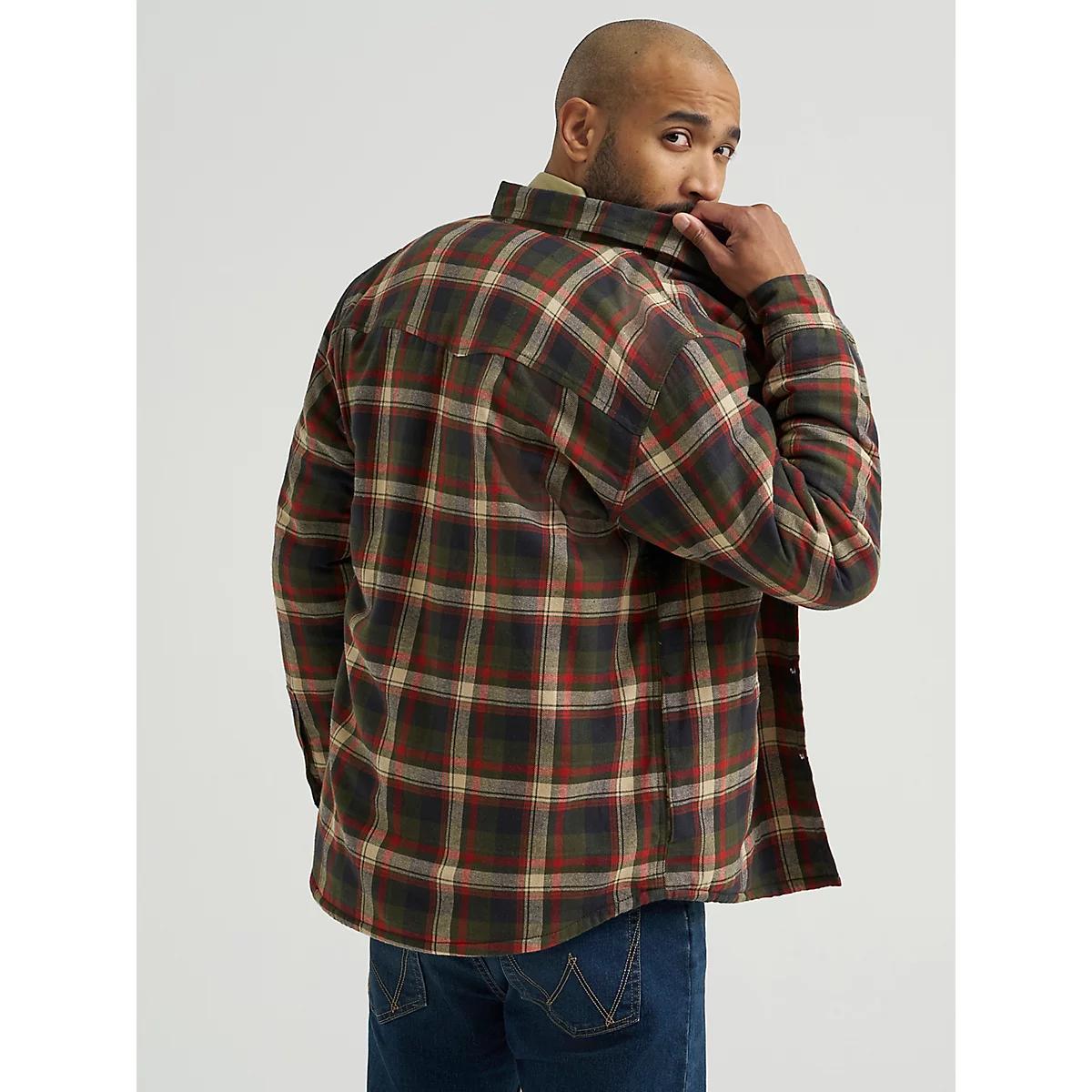 Men's Heavyweight Sherpa Lined Plaid Shirt Jacket Ochre Product Image