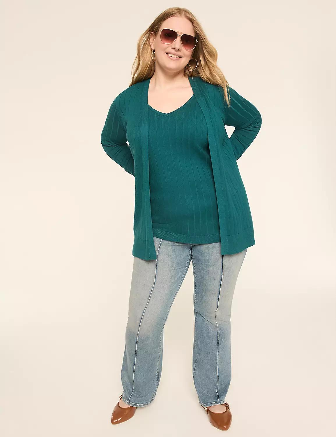 Modern Ribbed Long-Sleeve Open-Front Cardigan Product Image