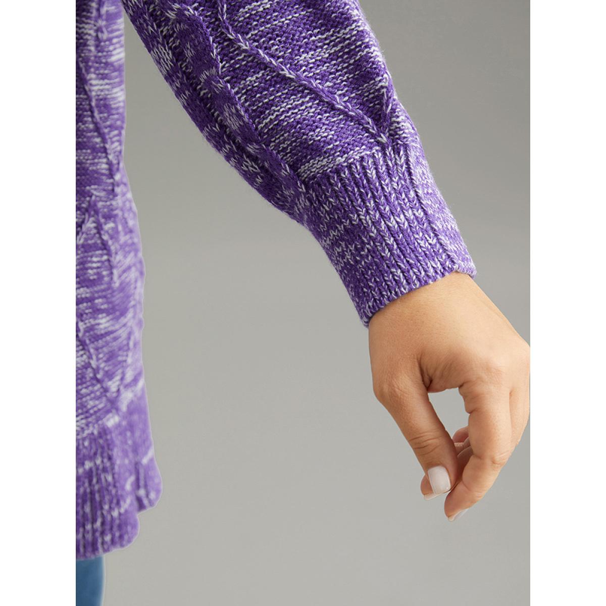 Plus Size Heather Flutter Hem Cable Knit Pullover BlueViolet Women Casual Loose Long Sleeve Round Neck Dailywear Pullovers BloomChic 12/L Product Image