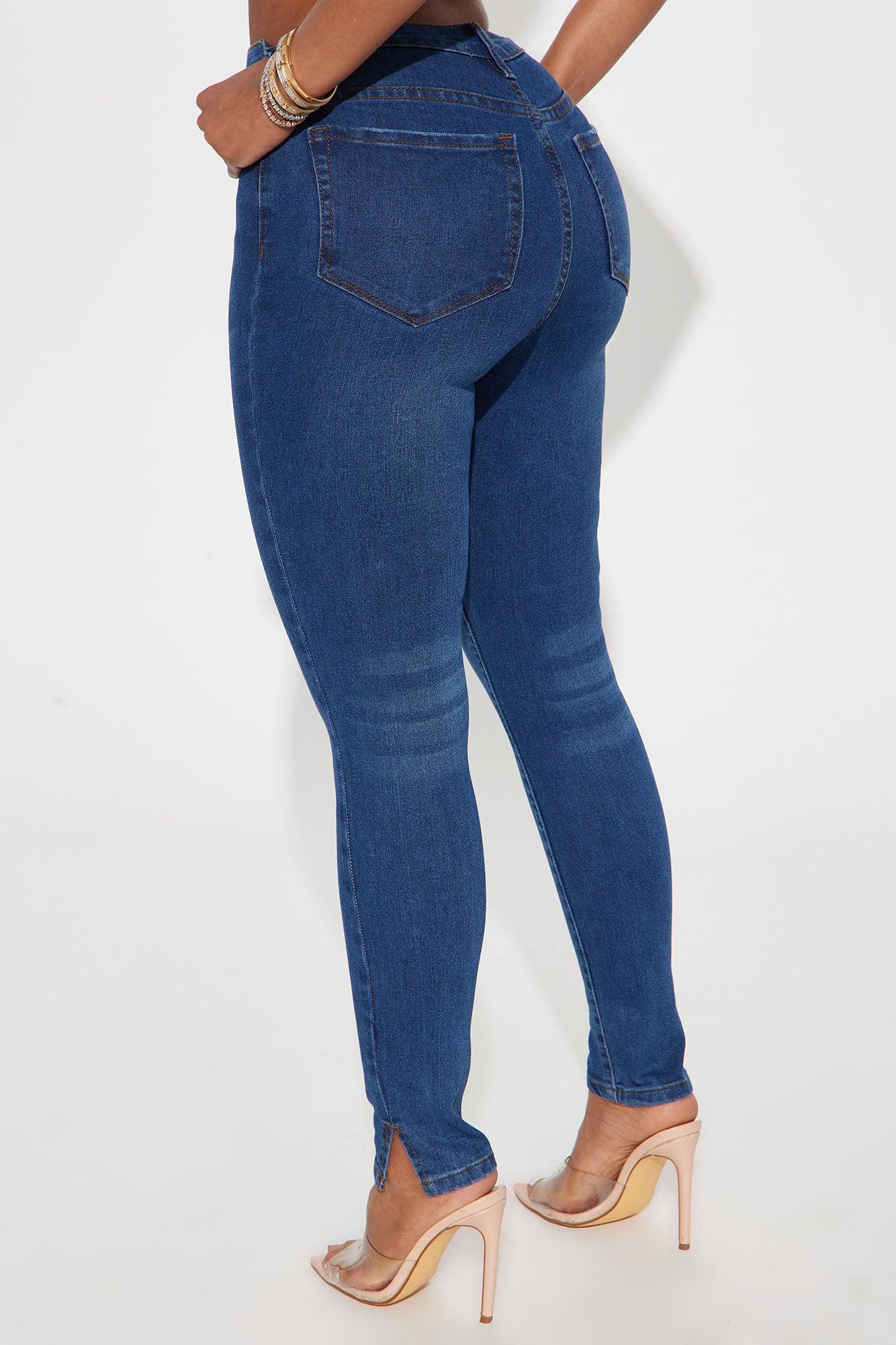 Sarah Side Slit Stretch Skinny Jeans - Dark Wash Product Image
