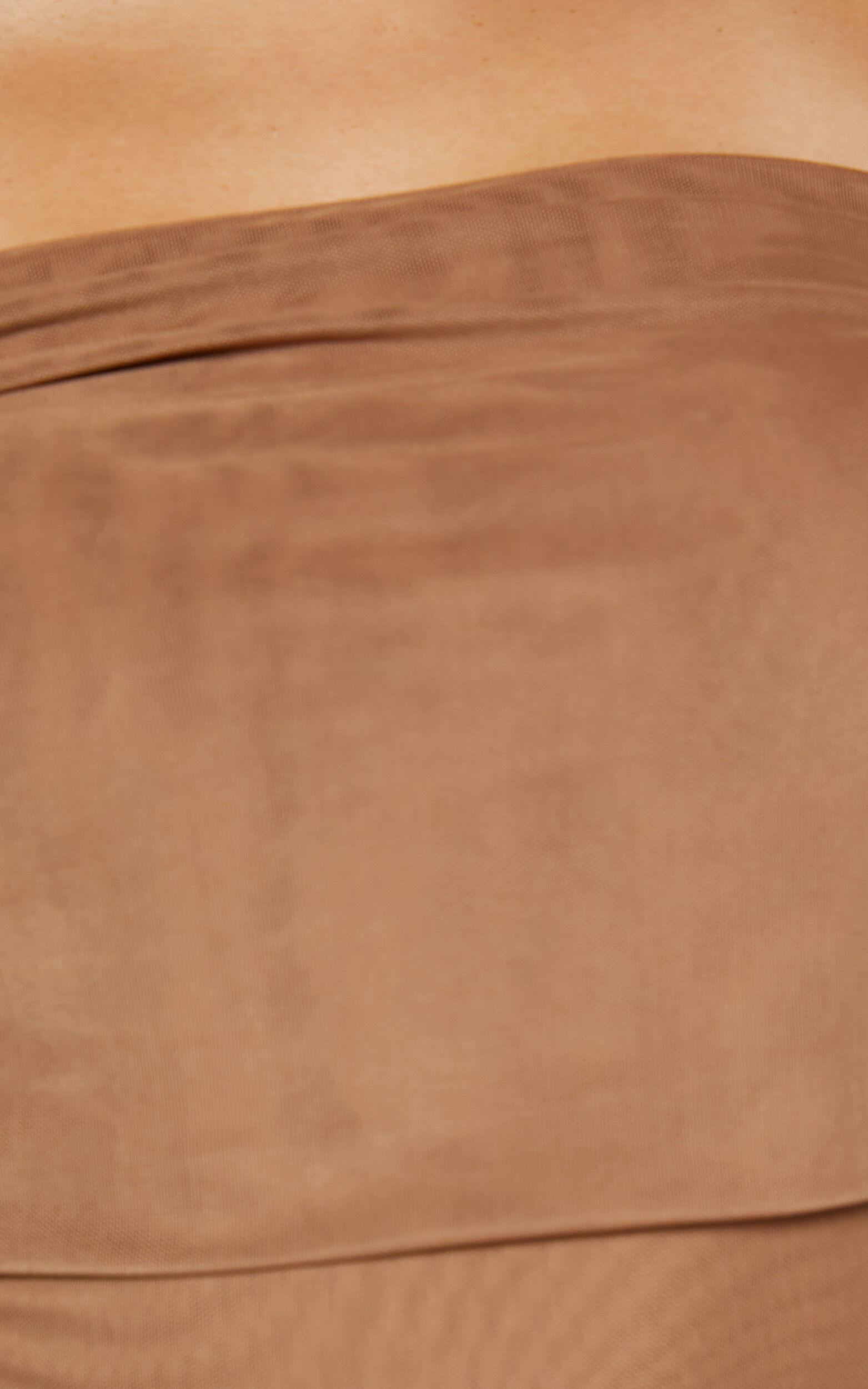 Jaythen Bodysuit - Long Sleeve Off Shoulder Ruched Mesh Bodysuit in Mocha Product Image