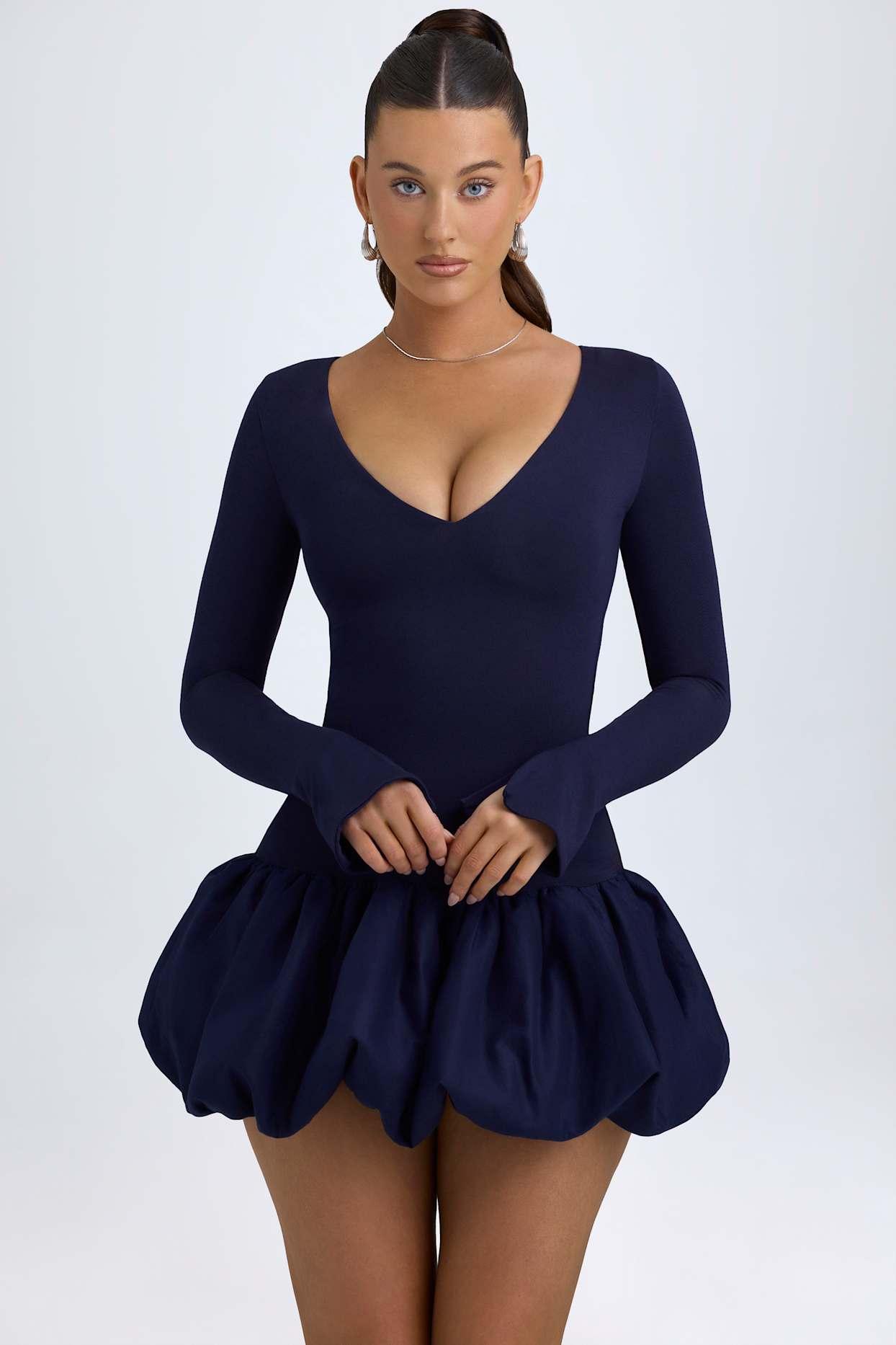 Modal Drop-Waist Bubble Hem Mini Dress in True Navy Female Product Image