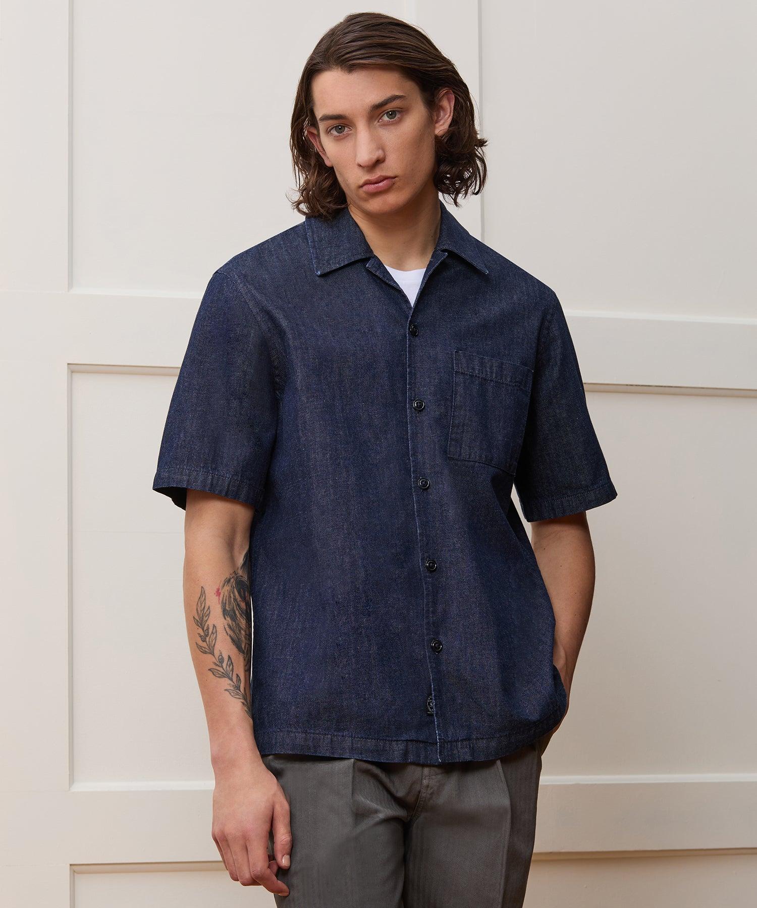 Relaxed Denim Camp Collar Shirt Product Image