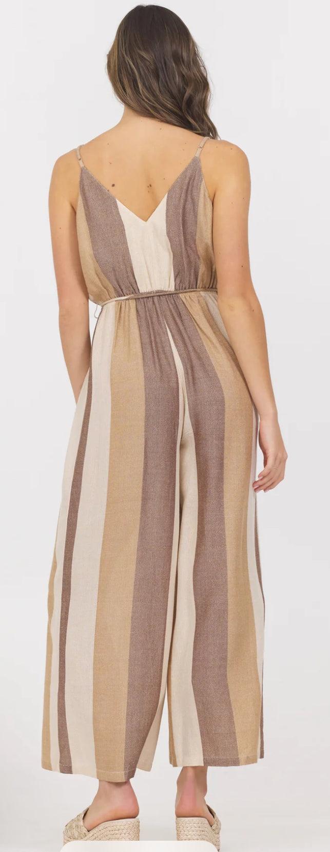 Vintage Havana Woven Metallic Stripe Jumpsuit Product Image