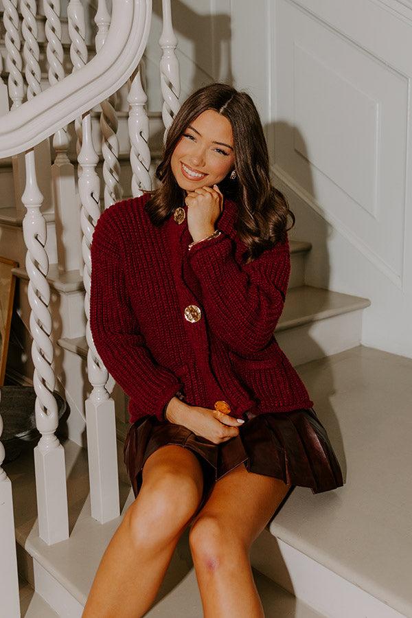 Cozy Cuddles Knit Cardigan in Maroon Product Image