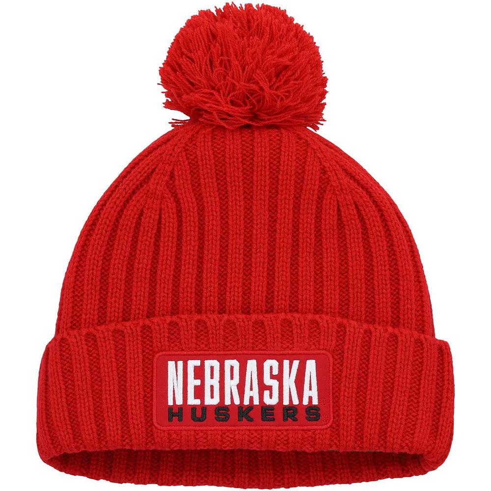 Men's adidas Scarlet Nebraska Huskers Modern Ribbed Cuffed Knit Hat with Pom, Red Product Image