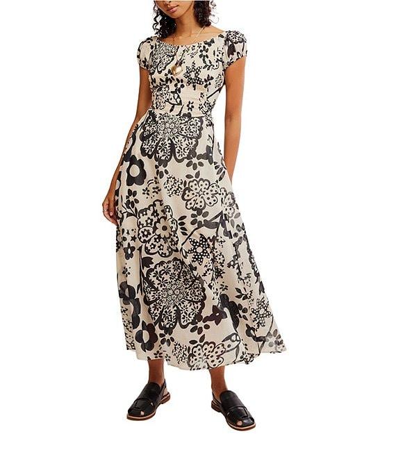 Free People Ultraviolet Floral Print Scoop Neck Short Sleeve Maxi Dress Product Image