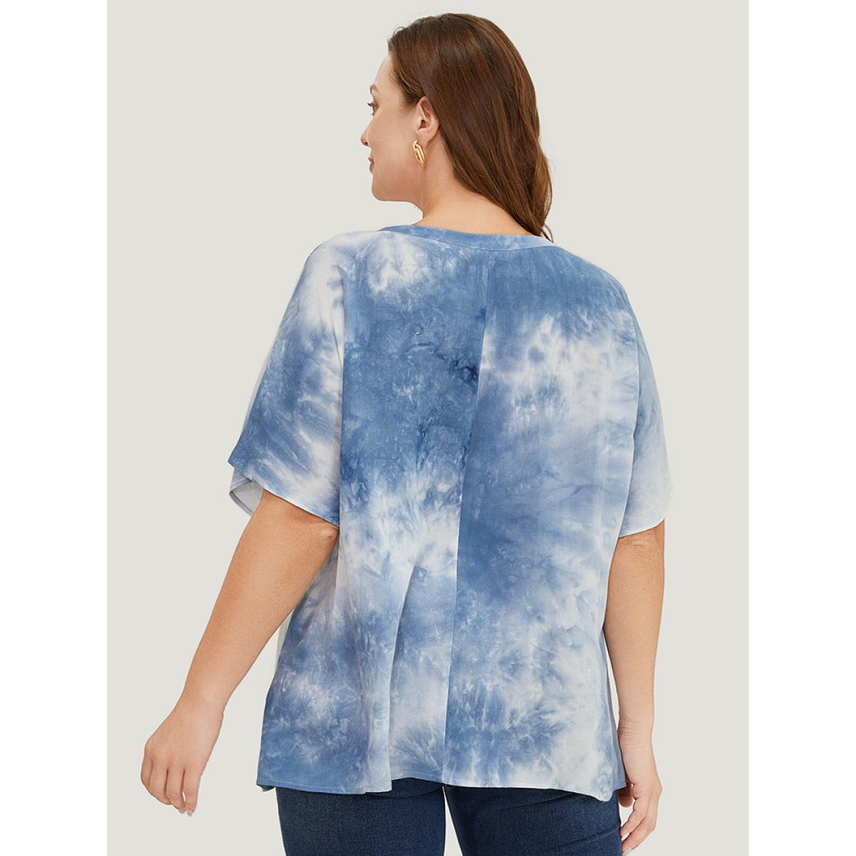 Plus Size Stone Tie Dye Notched Dolman Sleeve Blouse Women Vacation Short sleeve Notched collar Dailywear Blouses BloomChic 12/L Product Image