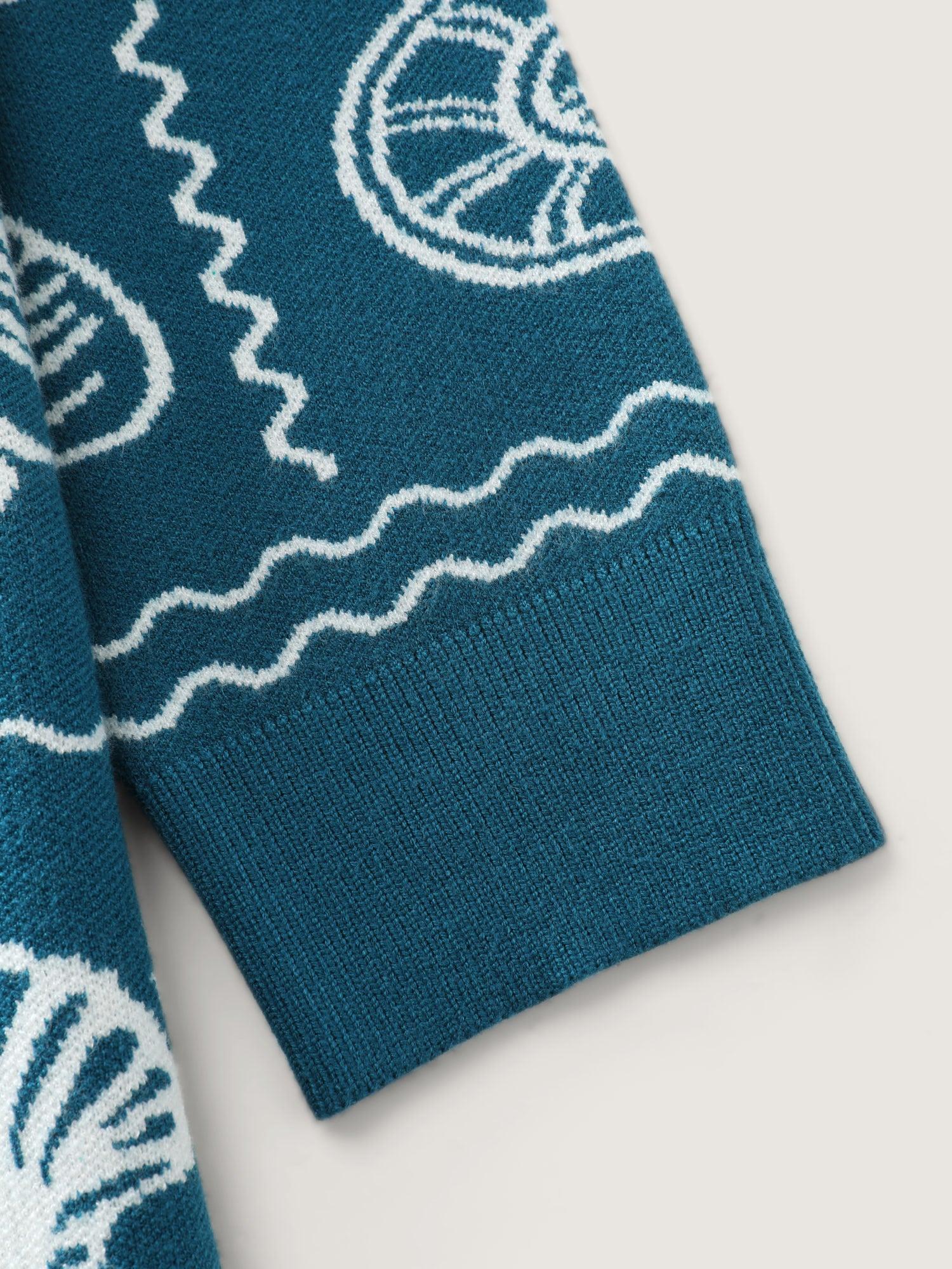 Ocean Pattern Jacquard Ribbed Hem Pullover Female Product Image