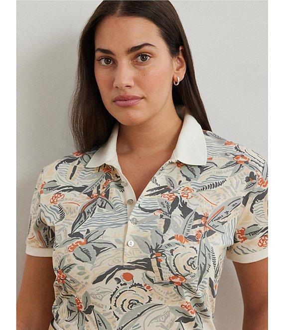 Lauren Ralph Lauren Plus Size Stretch Pique Printed Polo Shirt Product Image