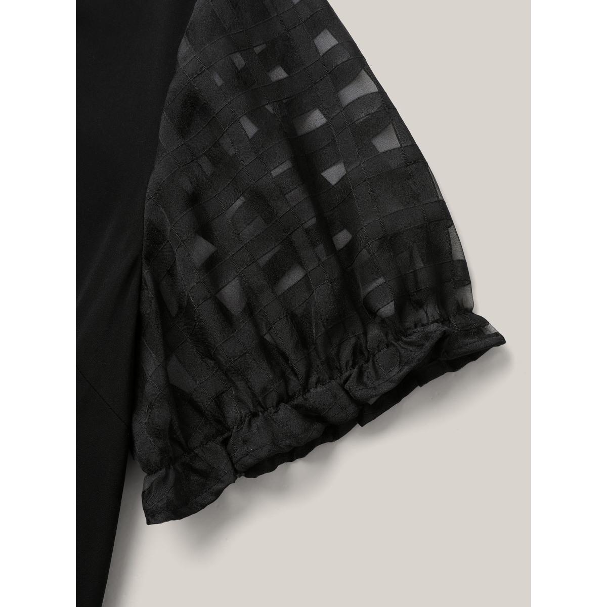 Plus Size Black Sheer Grid Neck Keyhole Blouse Women Short sleeve Round Neck Work Blouses BloomChic 18-20/2X Product Image