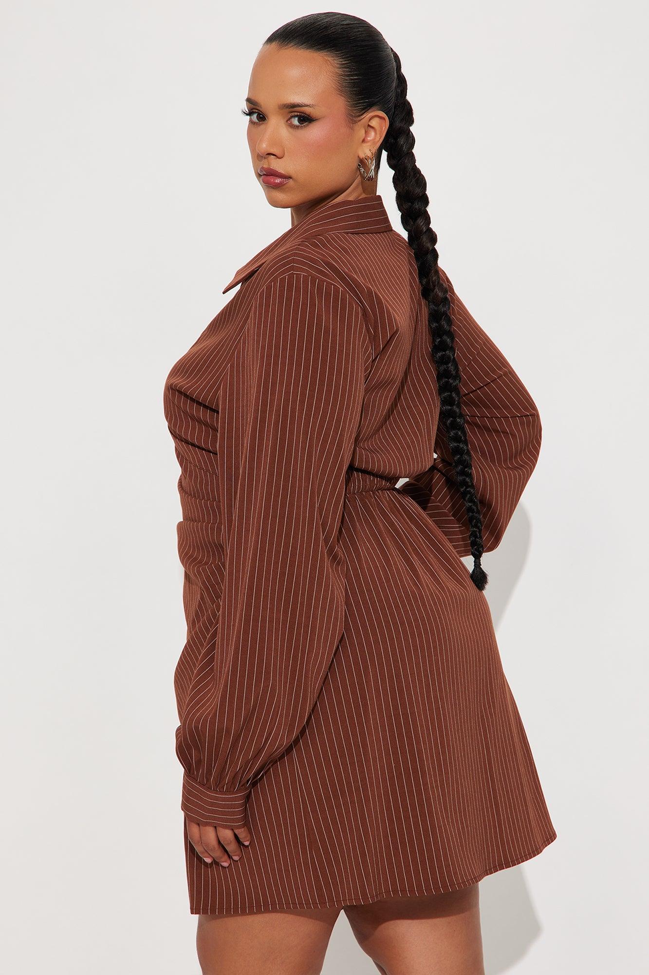 Valeria Pinstripe Mini Dress - Brown Female Product Image