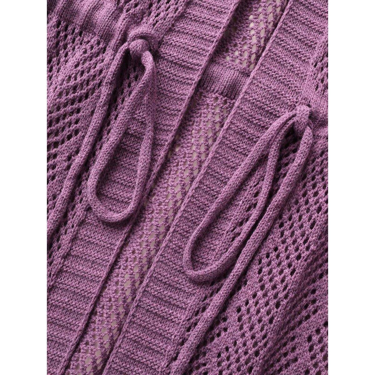 Plus Size Plain Hooded Drawstring Drop Shoulder Cardigan Eggplant Women Leisure Loose Long Sleeve Casual Cardigans BloomChic 10/M Product Image