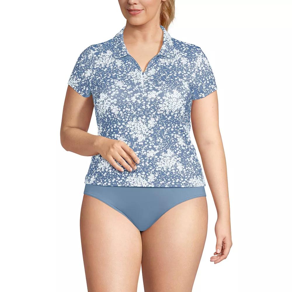 Plus Size Lands' End Short Sleeve Pique Johnny Collar Swim Top, Women's, Size: 2XL, Dusk Meadow Floral Product Image