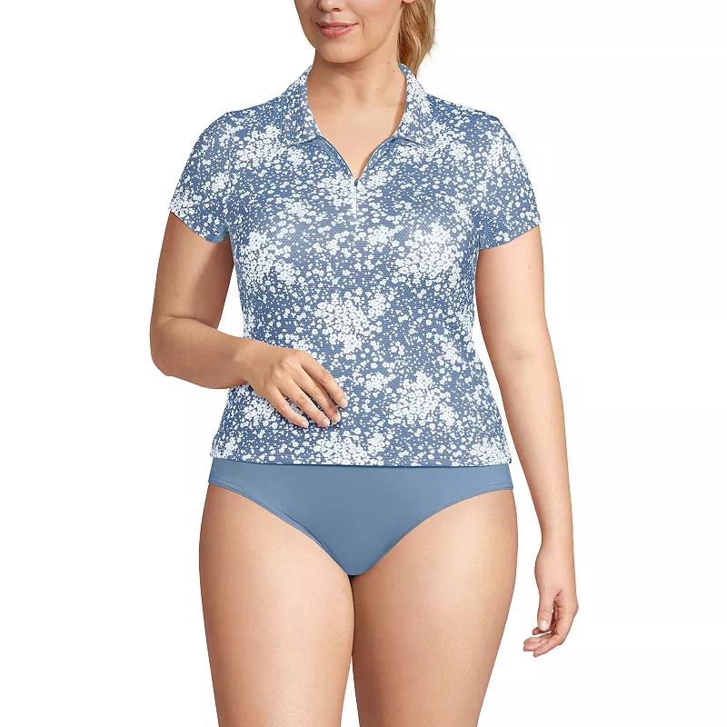 Plus Size Lands' End Short Sleeve Pique Johnny Collar Swim Top, Women's, Size: 2XL, Dusk Meadow Floral Product Image