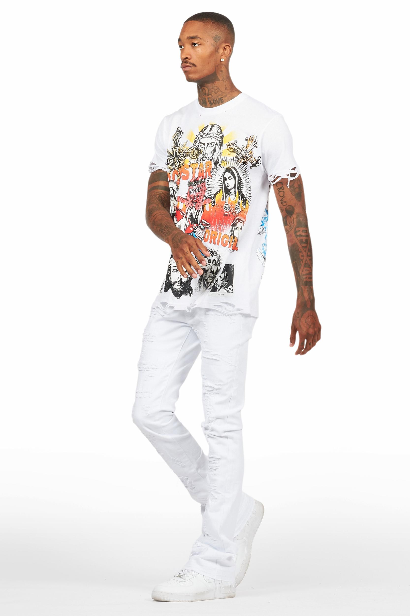 Holibert White Stacked Flare Jean Male Product Image