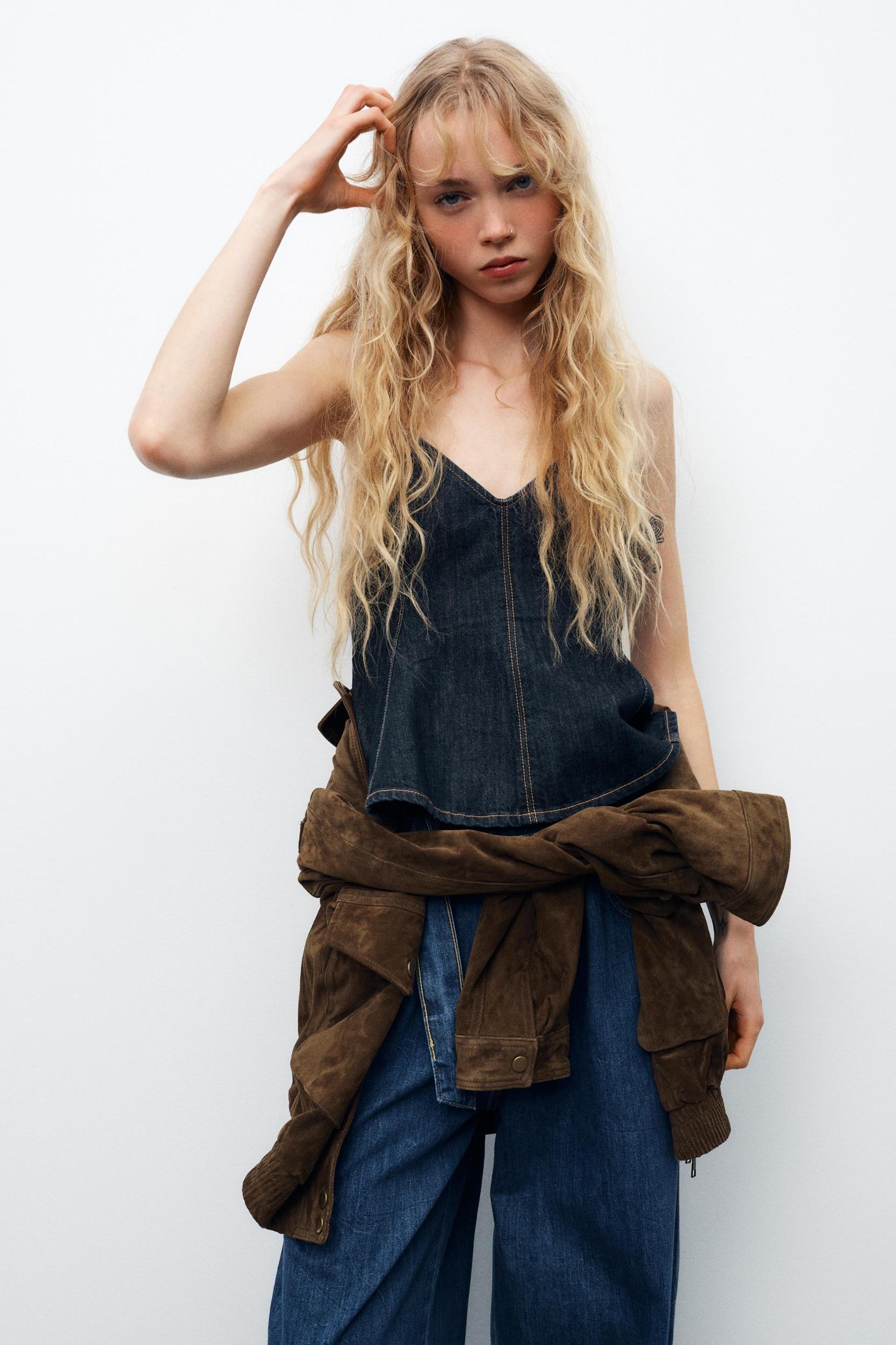 DENIM GODET TOP Product Image